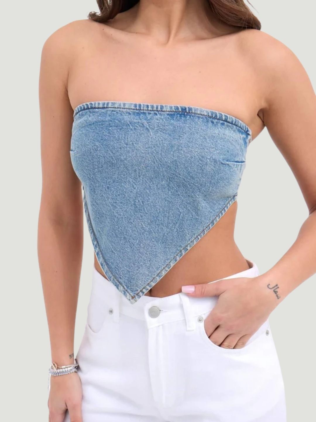 Cotton Denim Bandeau Top