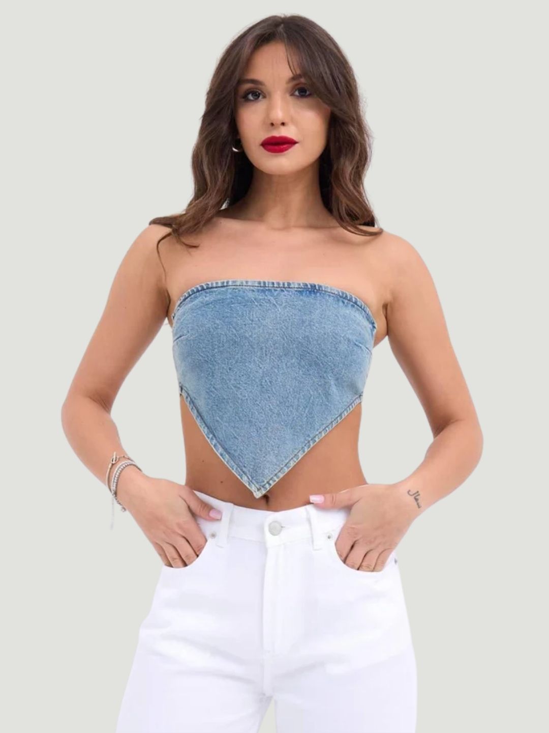 Cotton Denim Bandeau Top