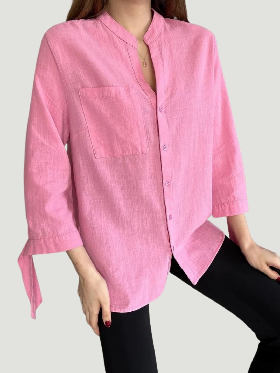 Pink Relaxed-Fit Cotton Shirt with Tie-Sleeve Detail