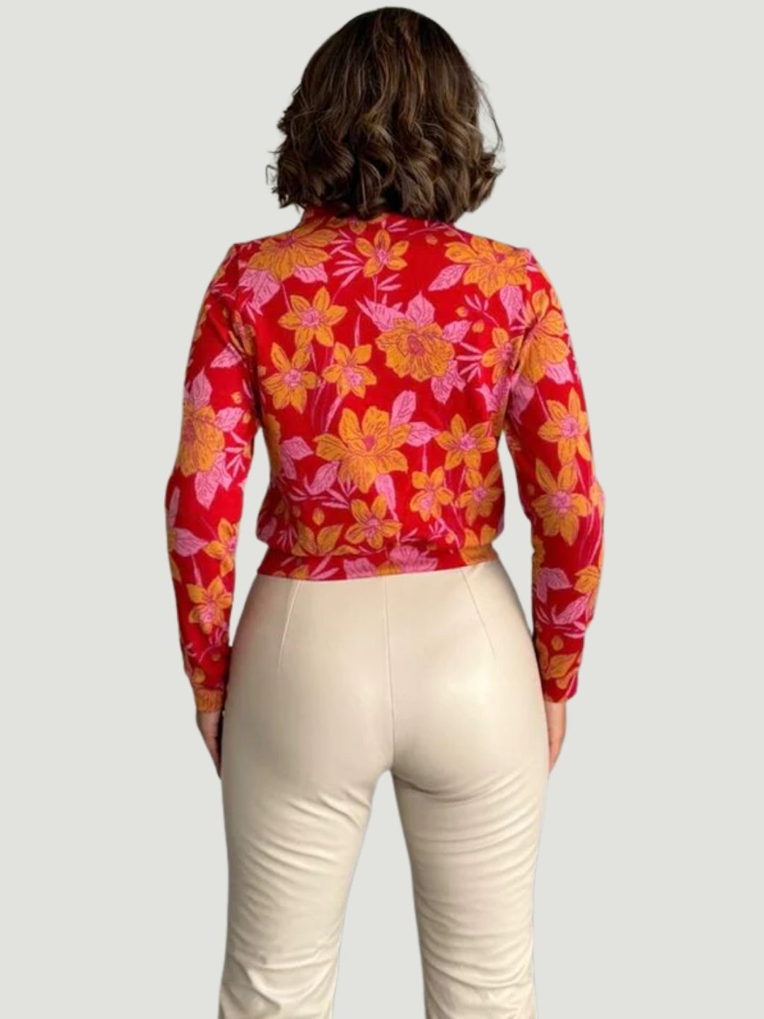 Bold Floral Button-Down Polyester Shirt