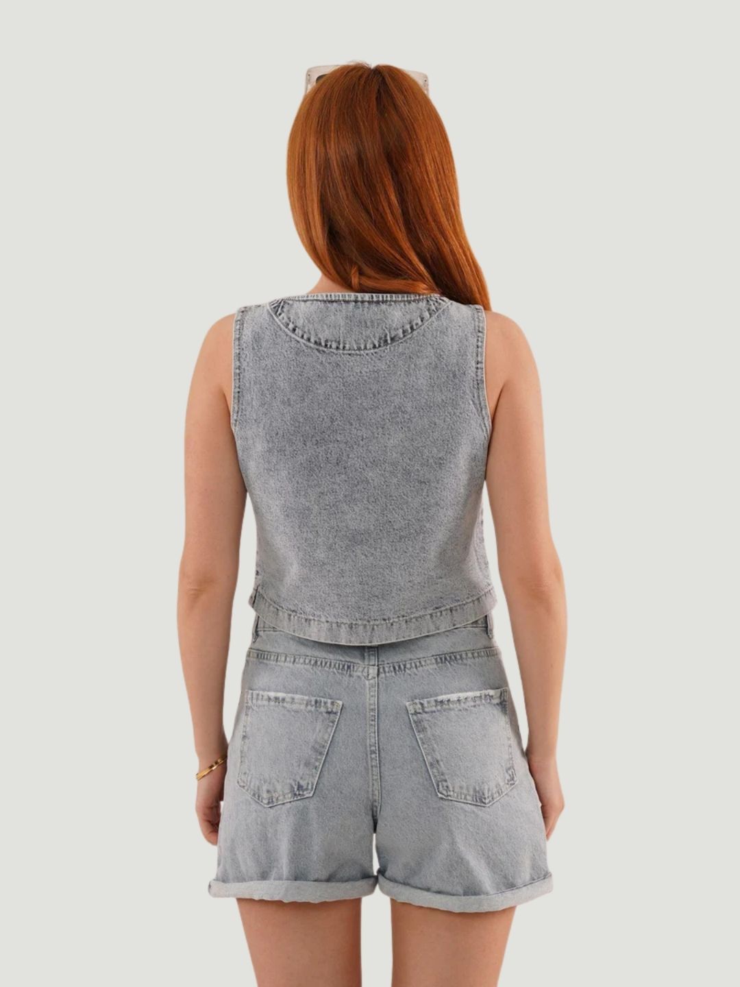 Light Wash Cotton Denim Vest