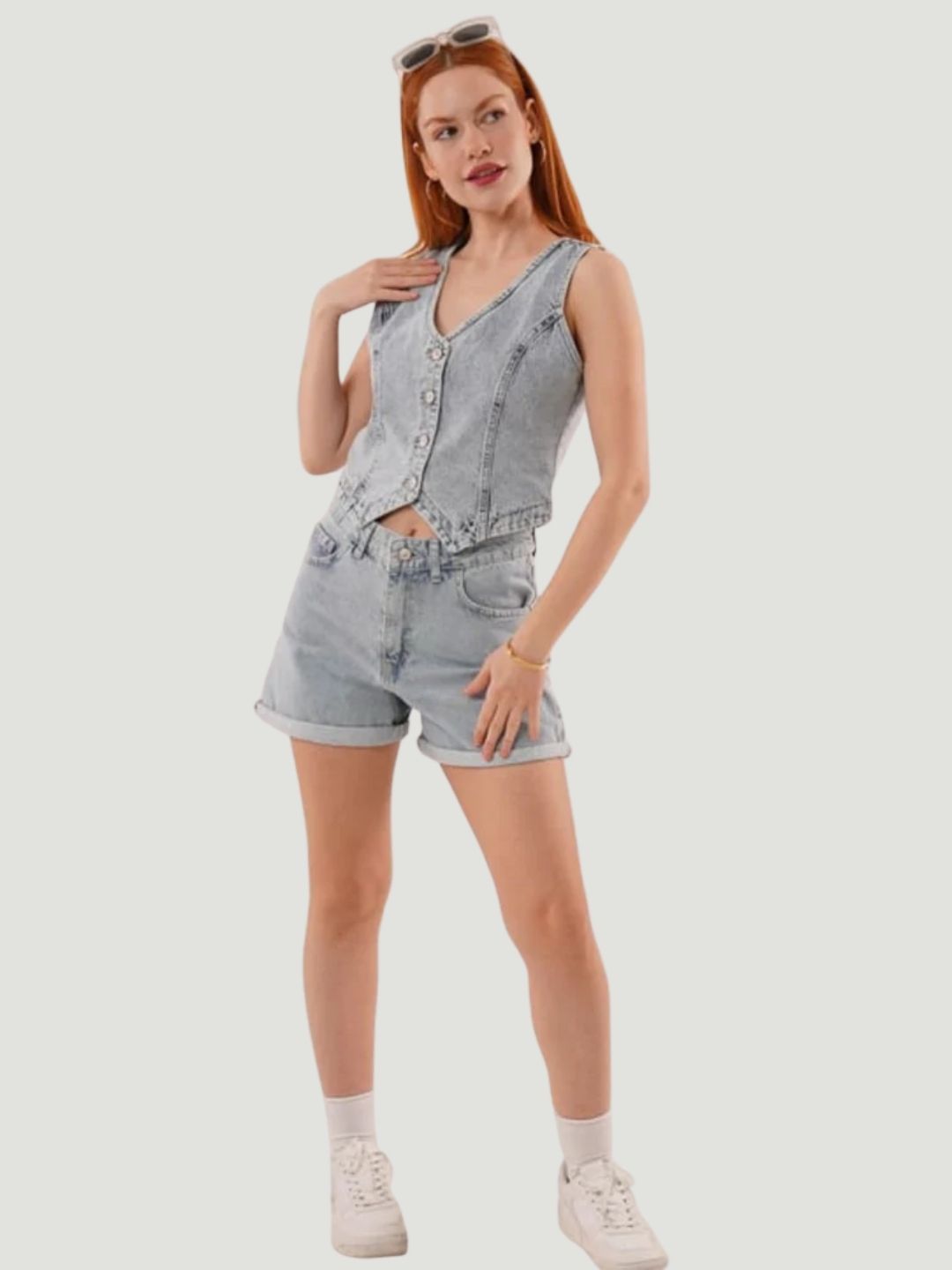 Light Wash Cotton Denim Vest