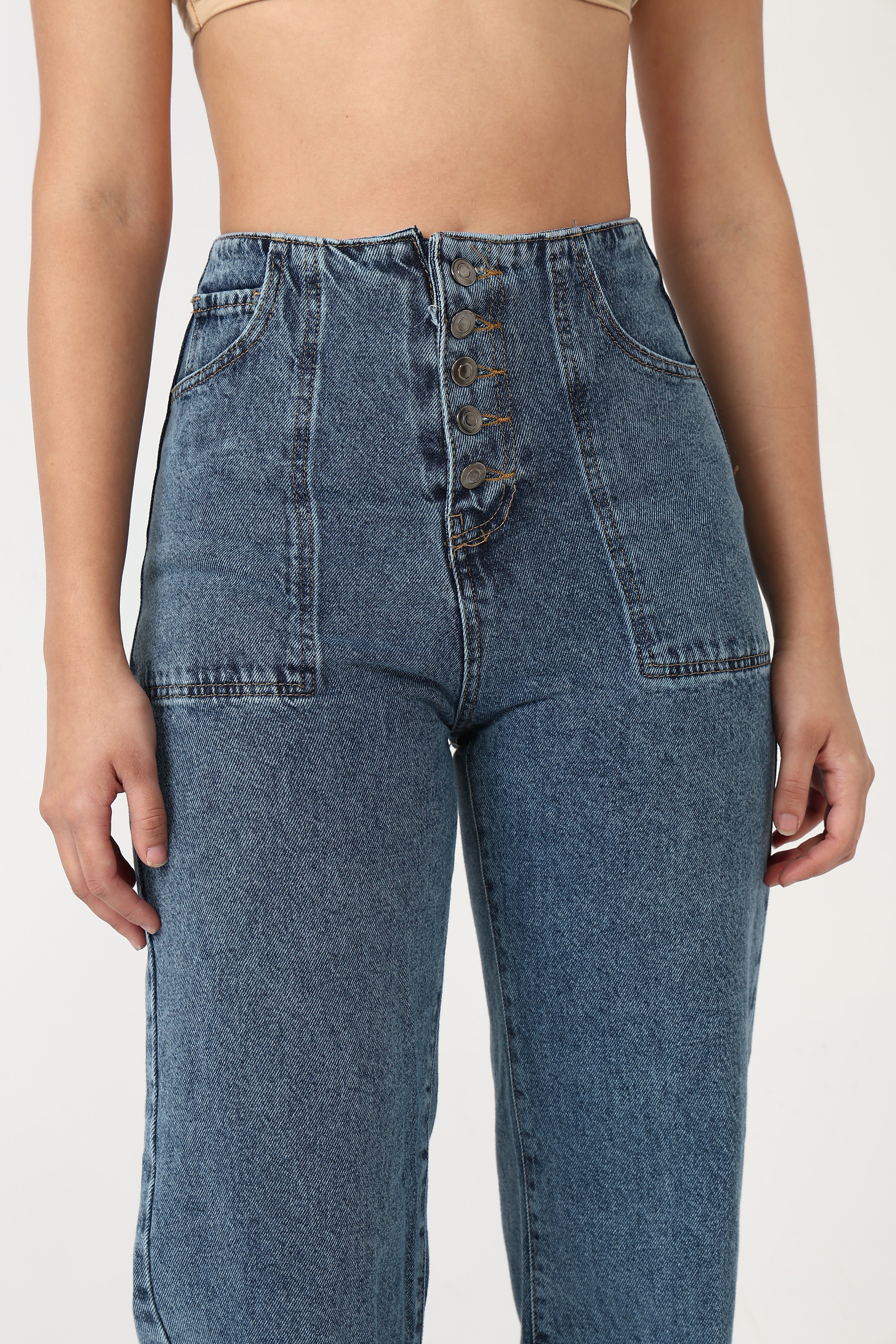 High-Waisted Wide-Leg Denim Jeans with Button Fly
