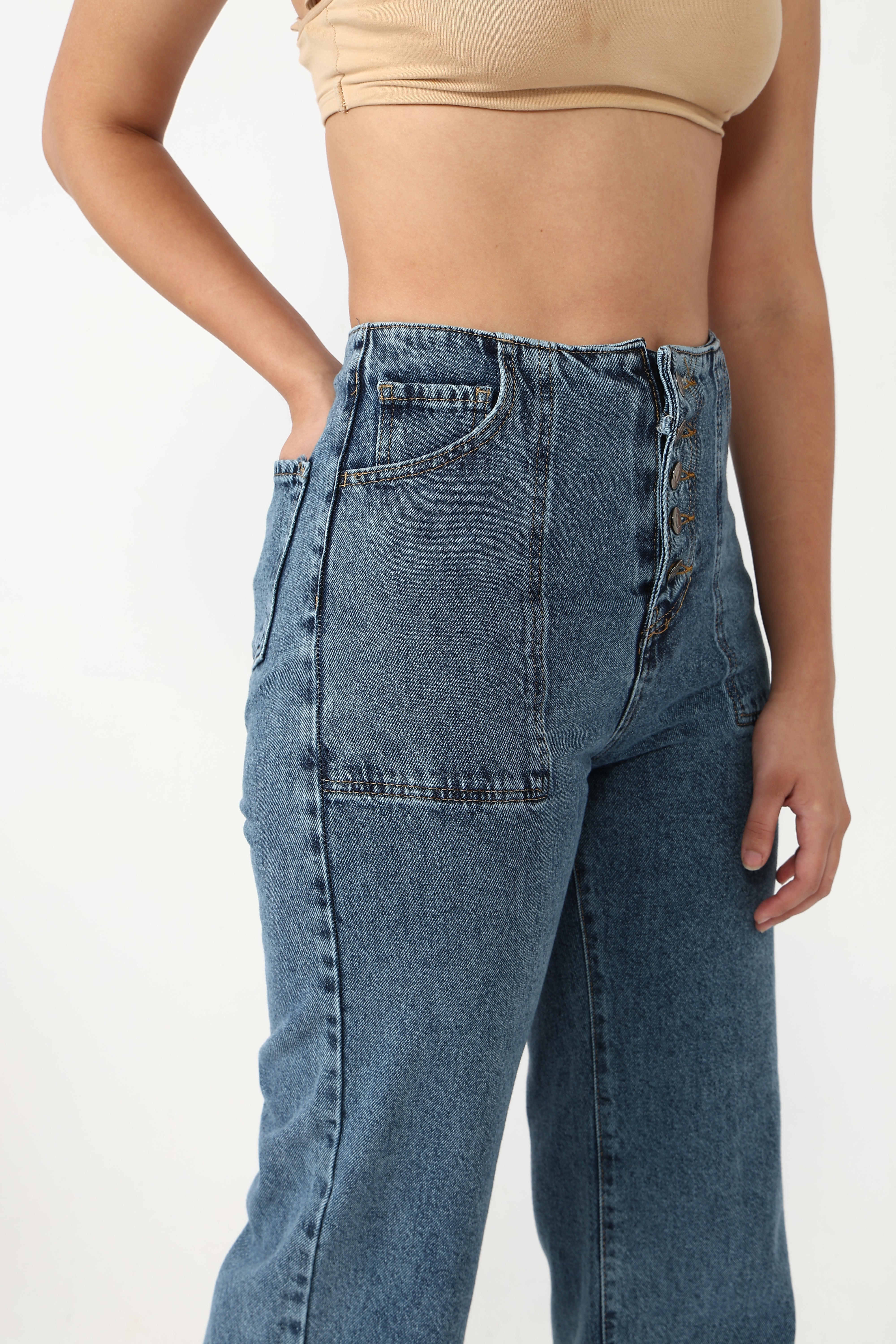 High-Waisted Wide-Leg Denim Jeans with Button Fly