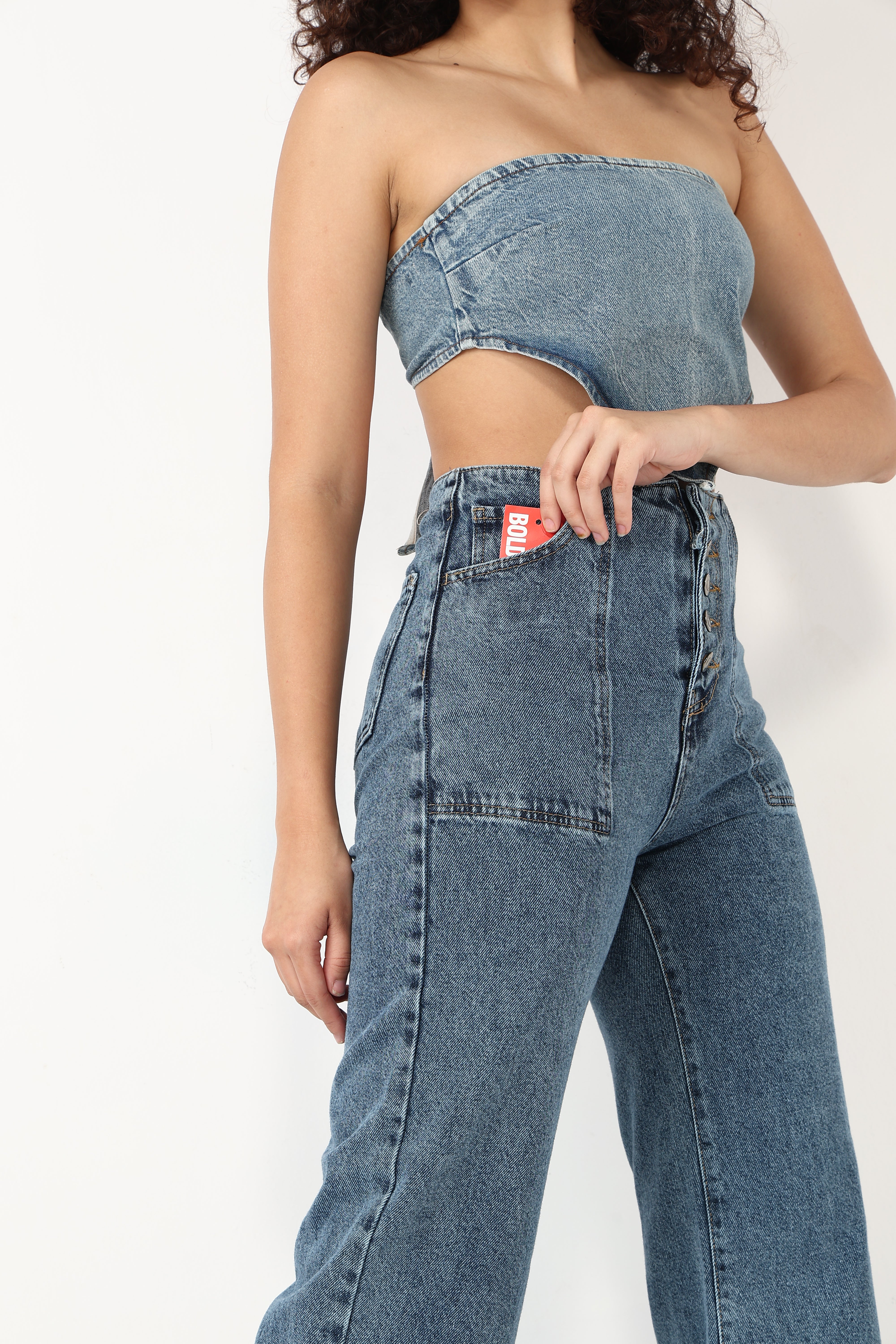 High-Waisted Wide-Leg Denim Jeans with Button Fly