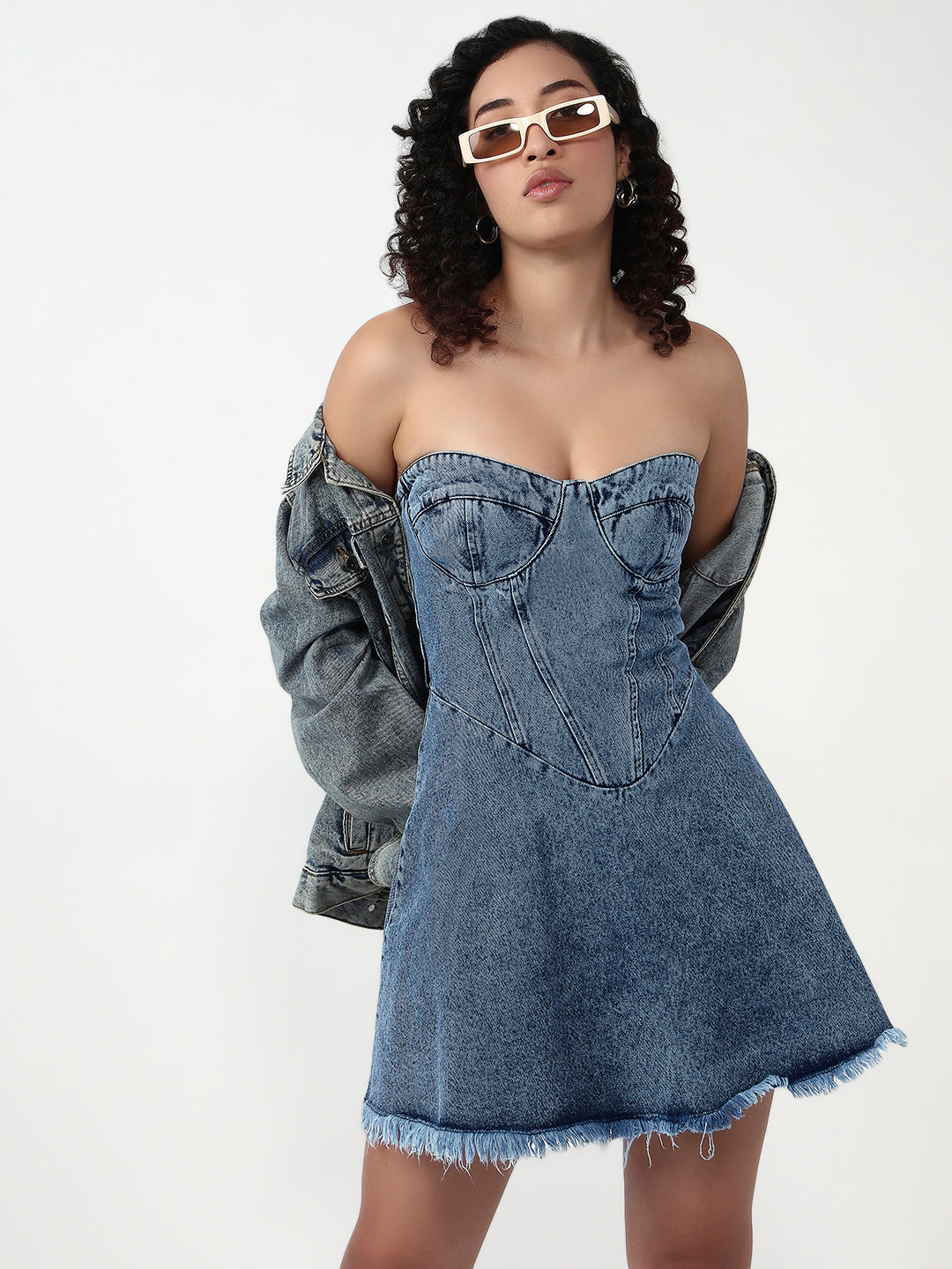 Denim Hourglass Flare Mini Dress