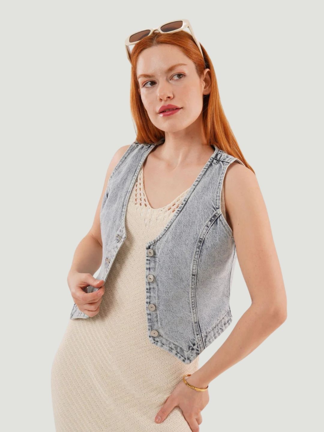 Light Wash Cotton Denim Vest