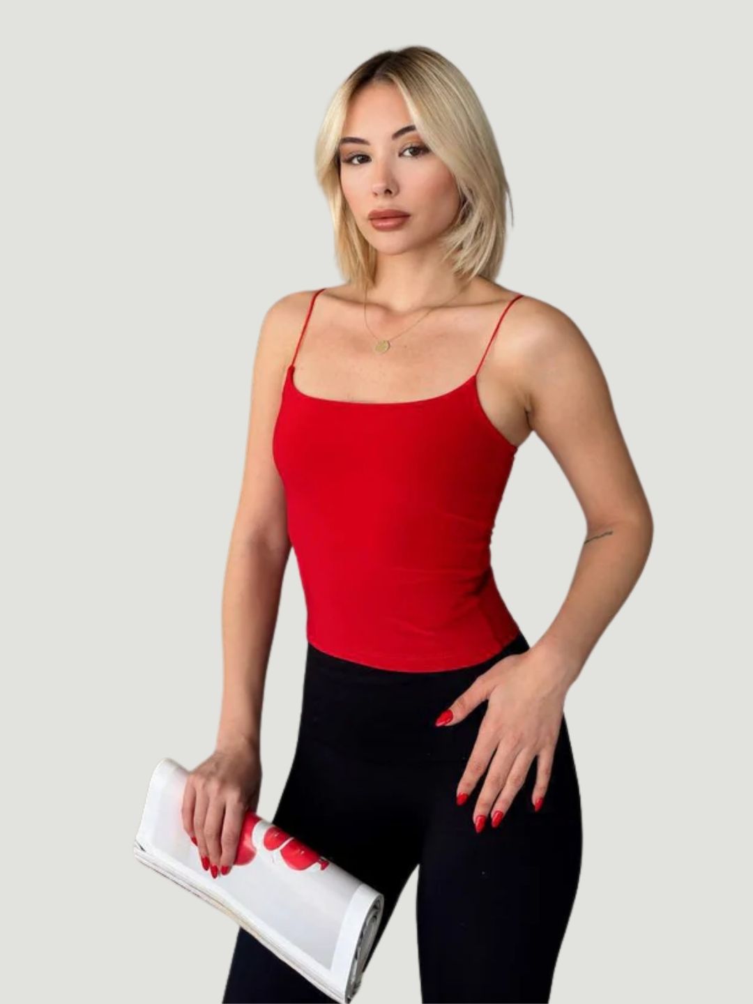 Red Spaghetti Strap Polyester with 2-Way Stretch