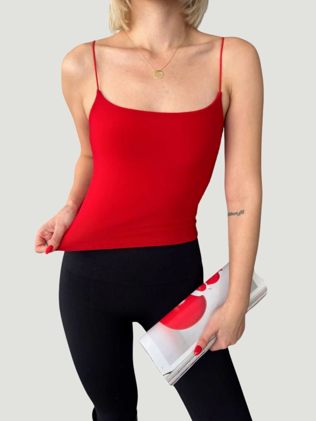 Red Spaghetti Strap Polyester with 2-Way Stretch