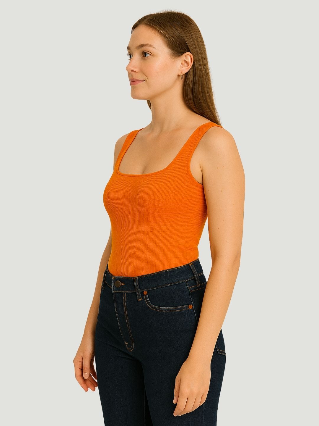 Tangerine Twist: Stretch Polyester Sleeveless Top