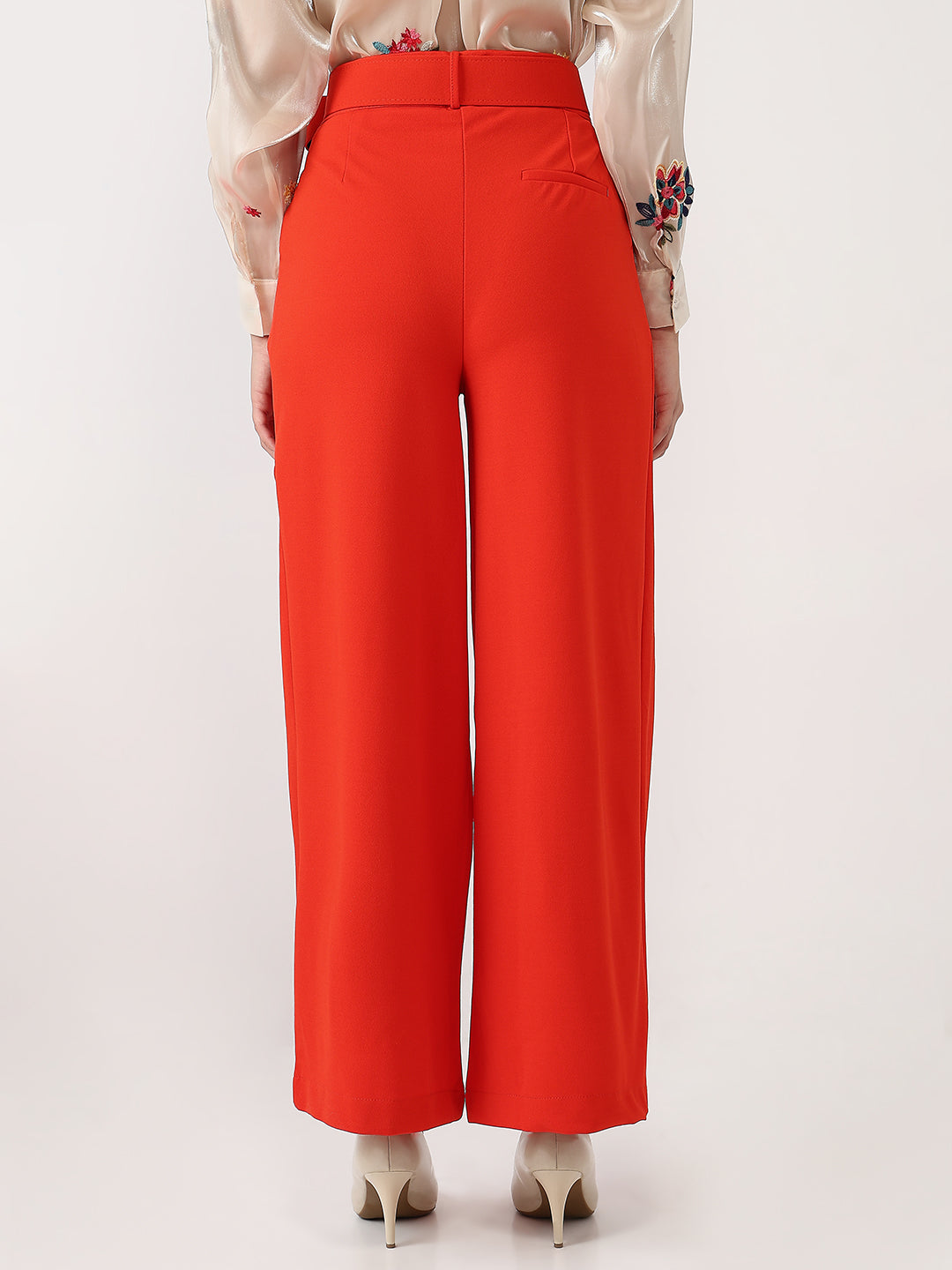 Red Wide-Leg High-Waisted Cotton Pants