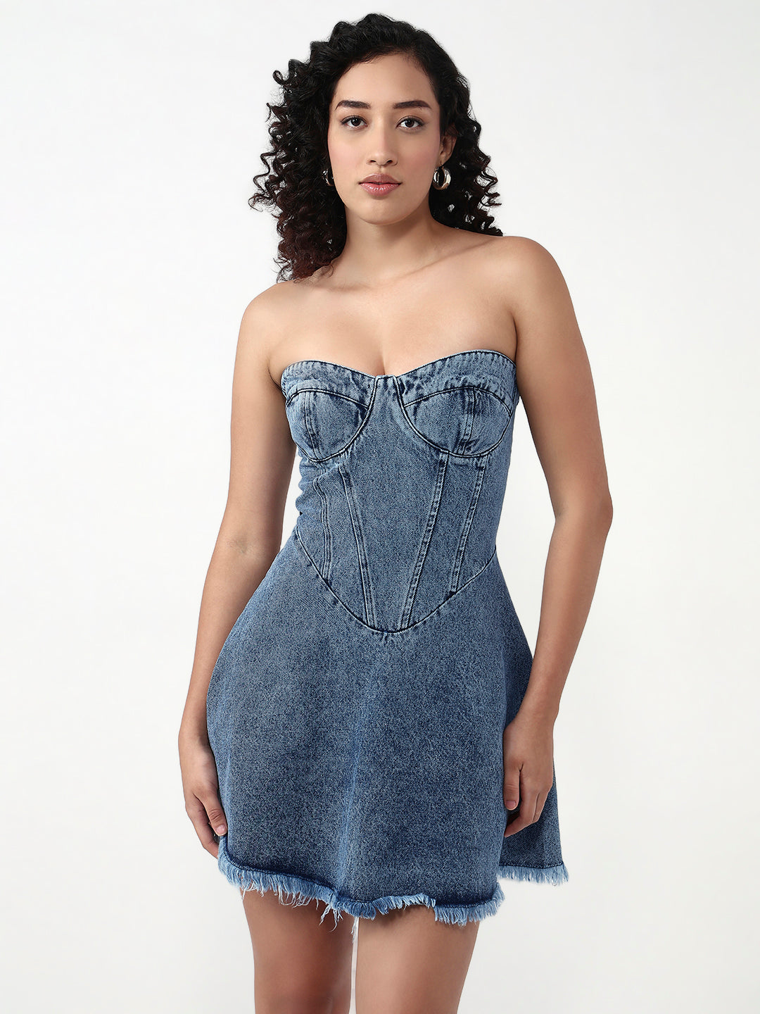 Denim Hourglass Flare Mini Dress