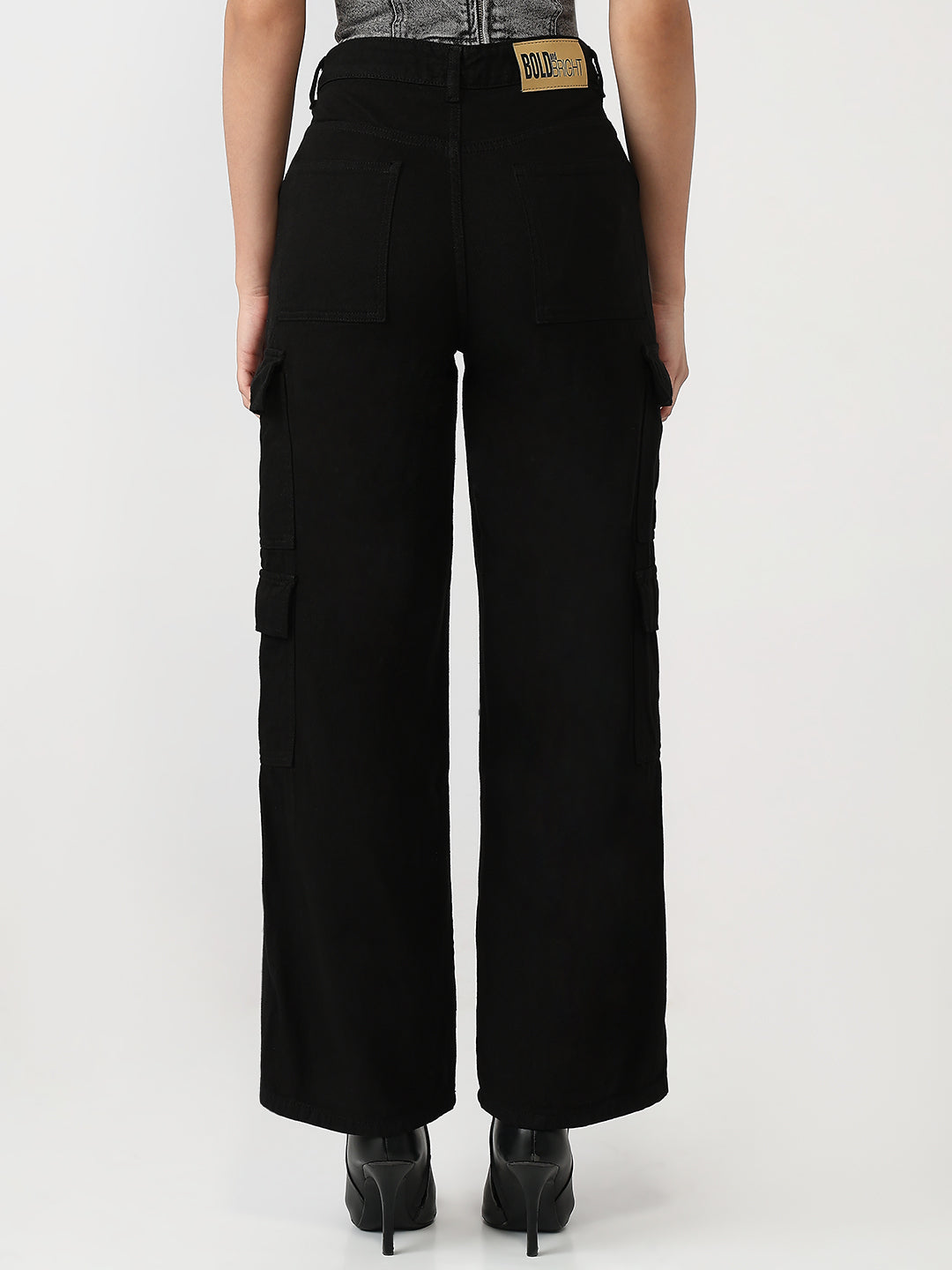 Black Multipocketed wide leg cargo