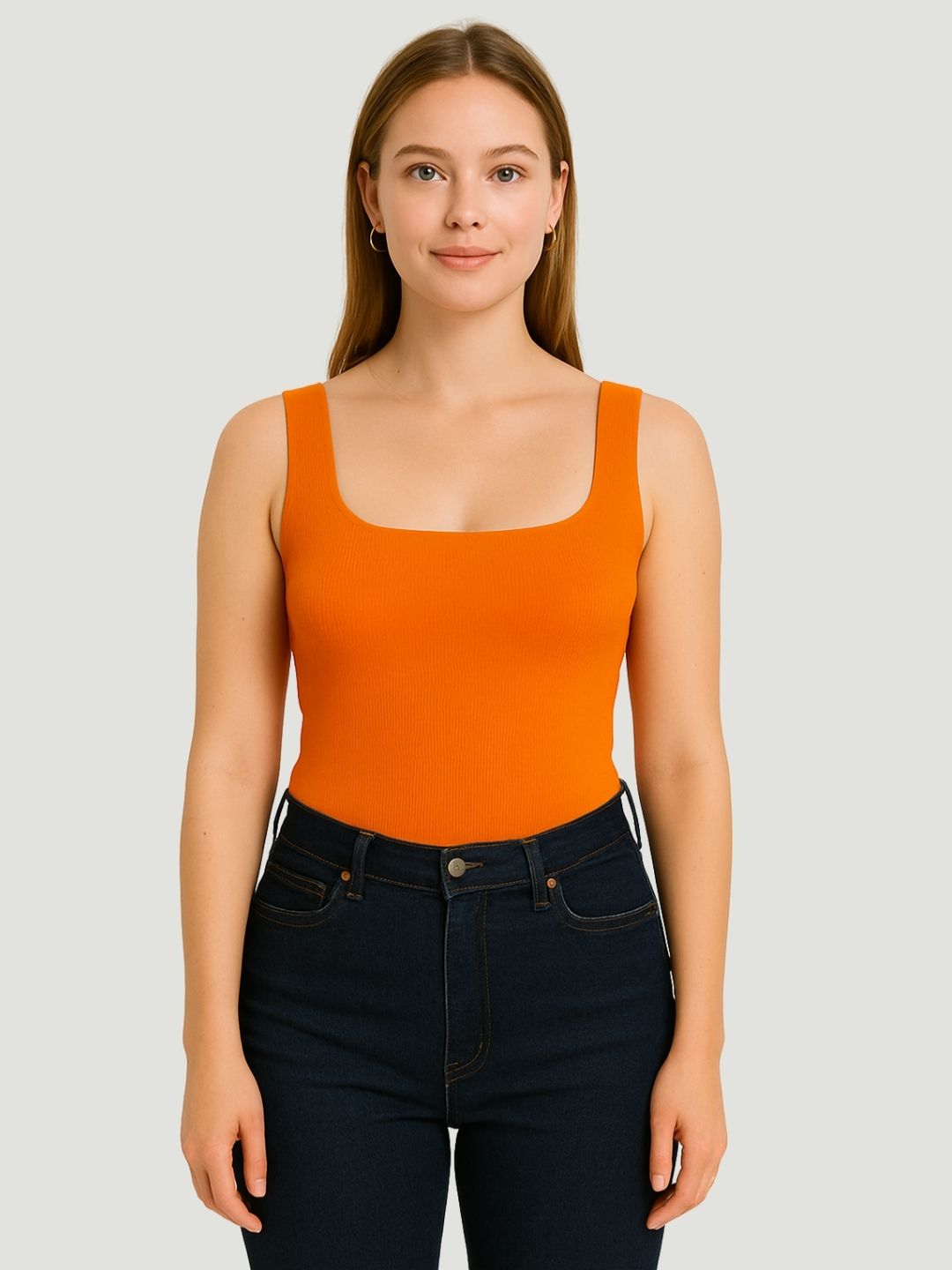 Tangerine Twist: Stretch Polyester Sleeveless Top