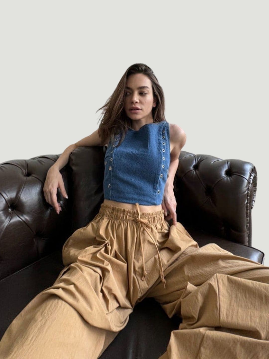 Laced-Up Edge: Denim Crop Top