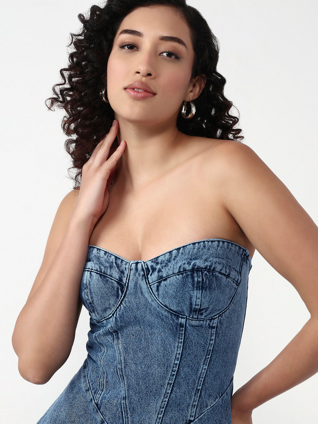 Denim Hourglass Flare Mini Dress