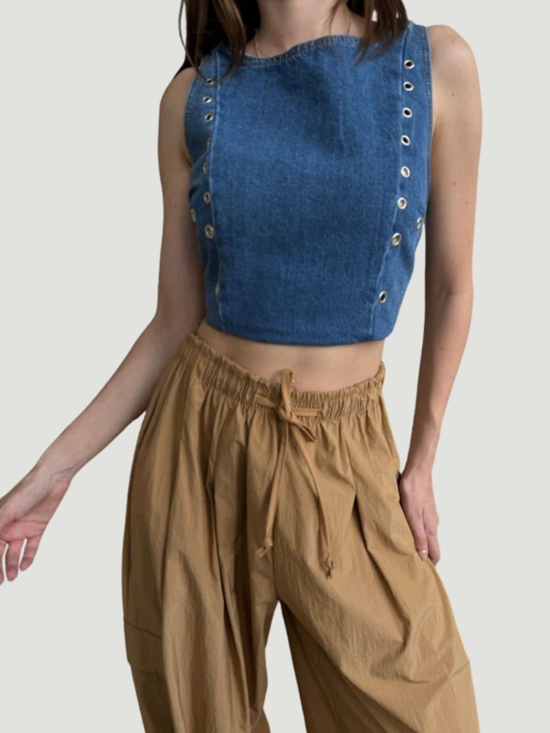 Laced-Up Edge: Denim Crop Top