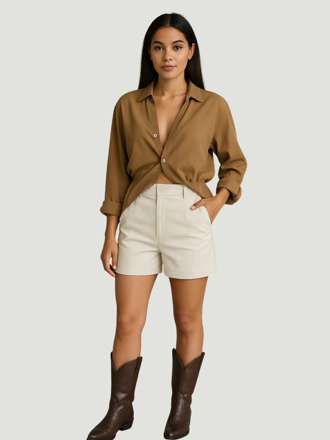 Beige polyester shorts