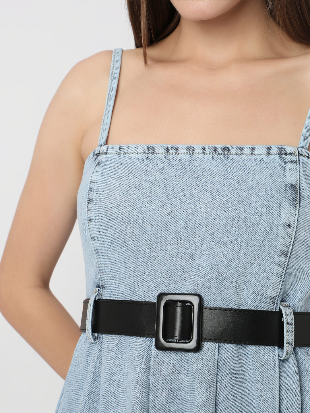 Frosted Denim Grace Belted Midi Dress