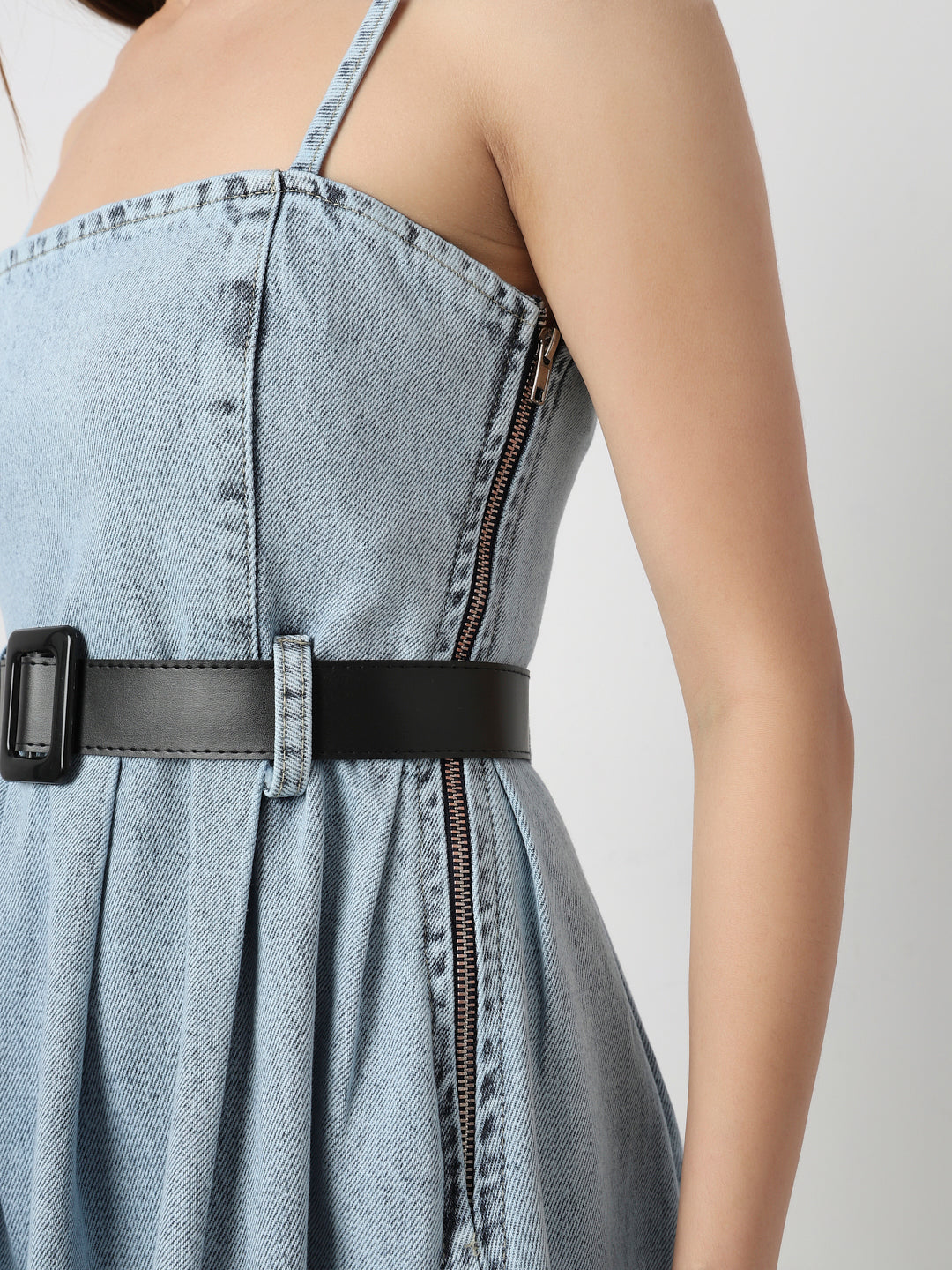 Frosted Denim Grace Belted Midi Dress