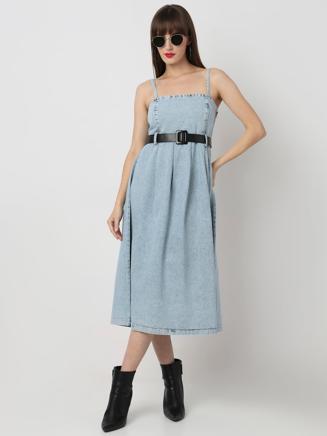 Frosted Denim Grace Belted Midi Dress