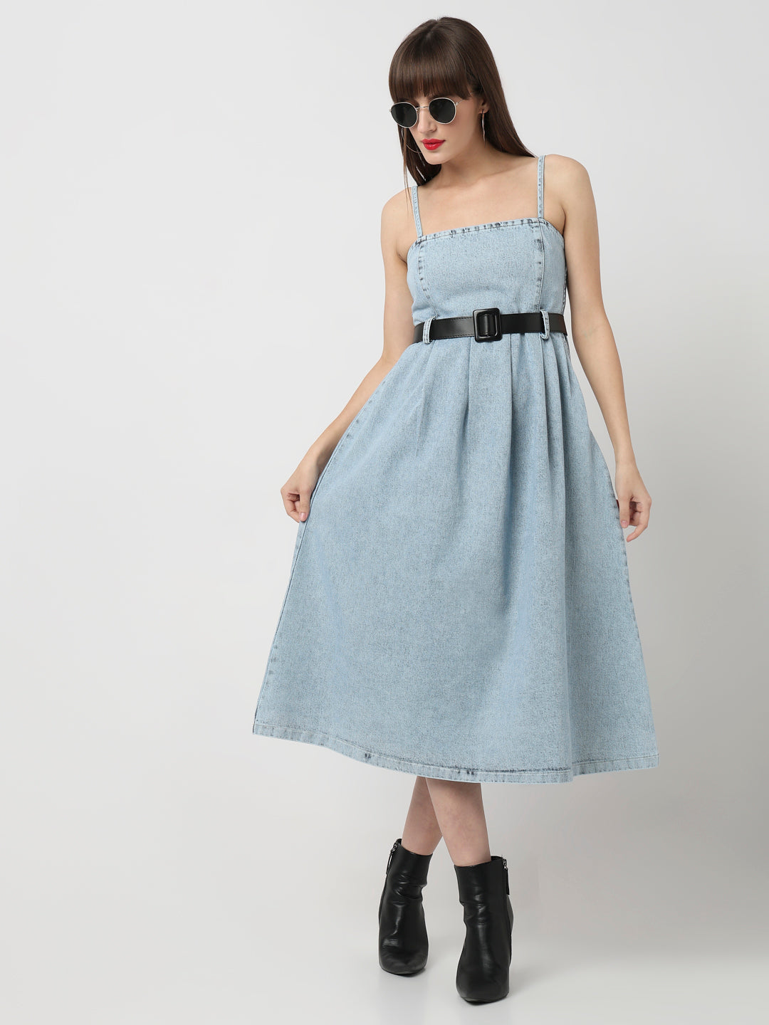 Frosted Denim Grace Belted Midi Dress