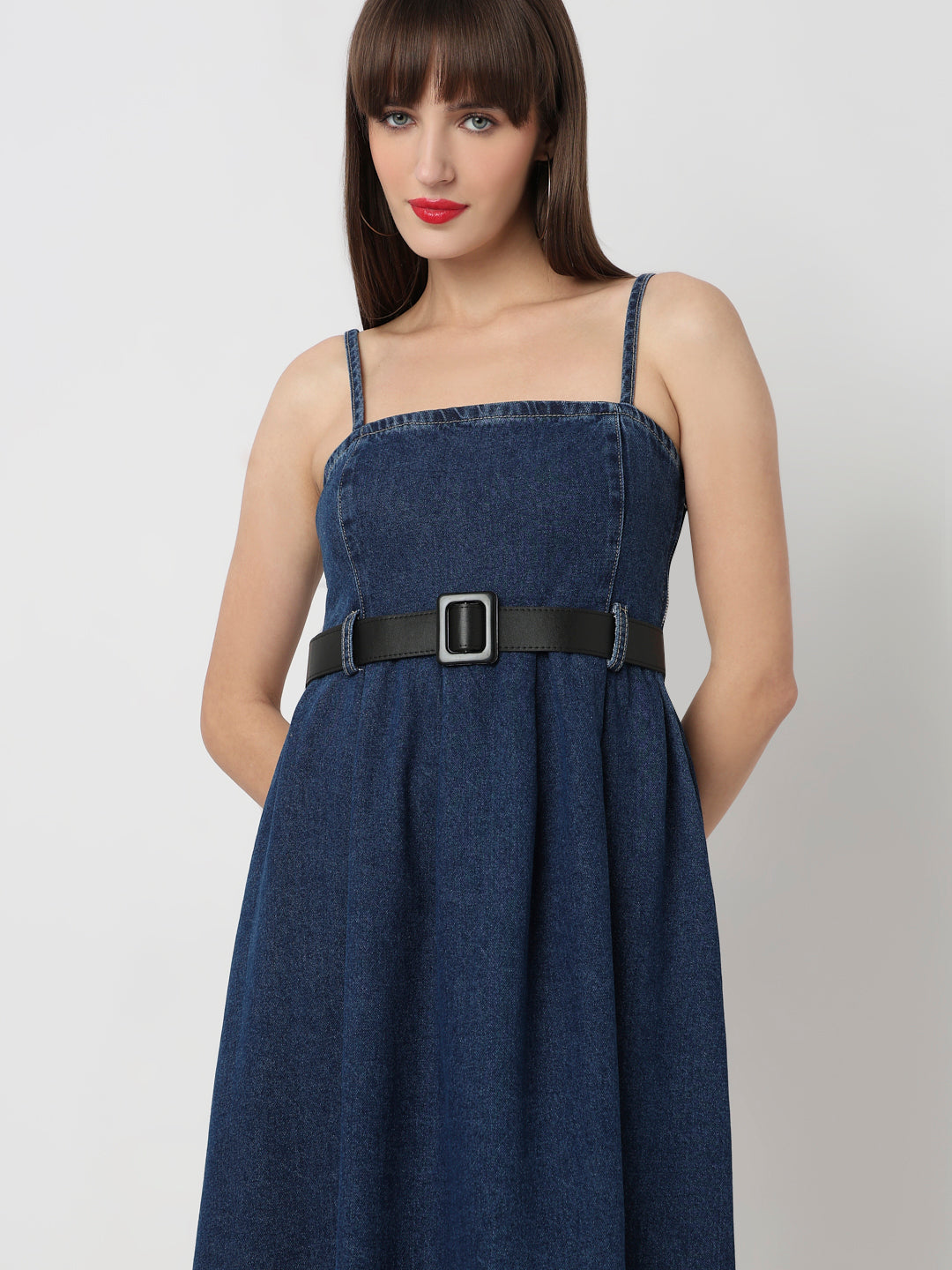 Indigo Denim Grace Belted Midi Dress