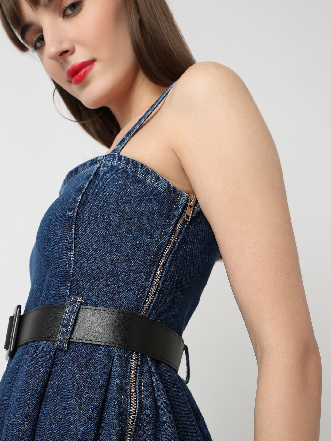 Indigo Denim Grace Belted Midi Dress