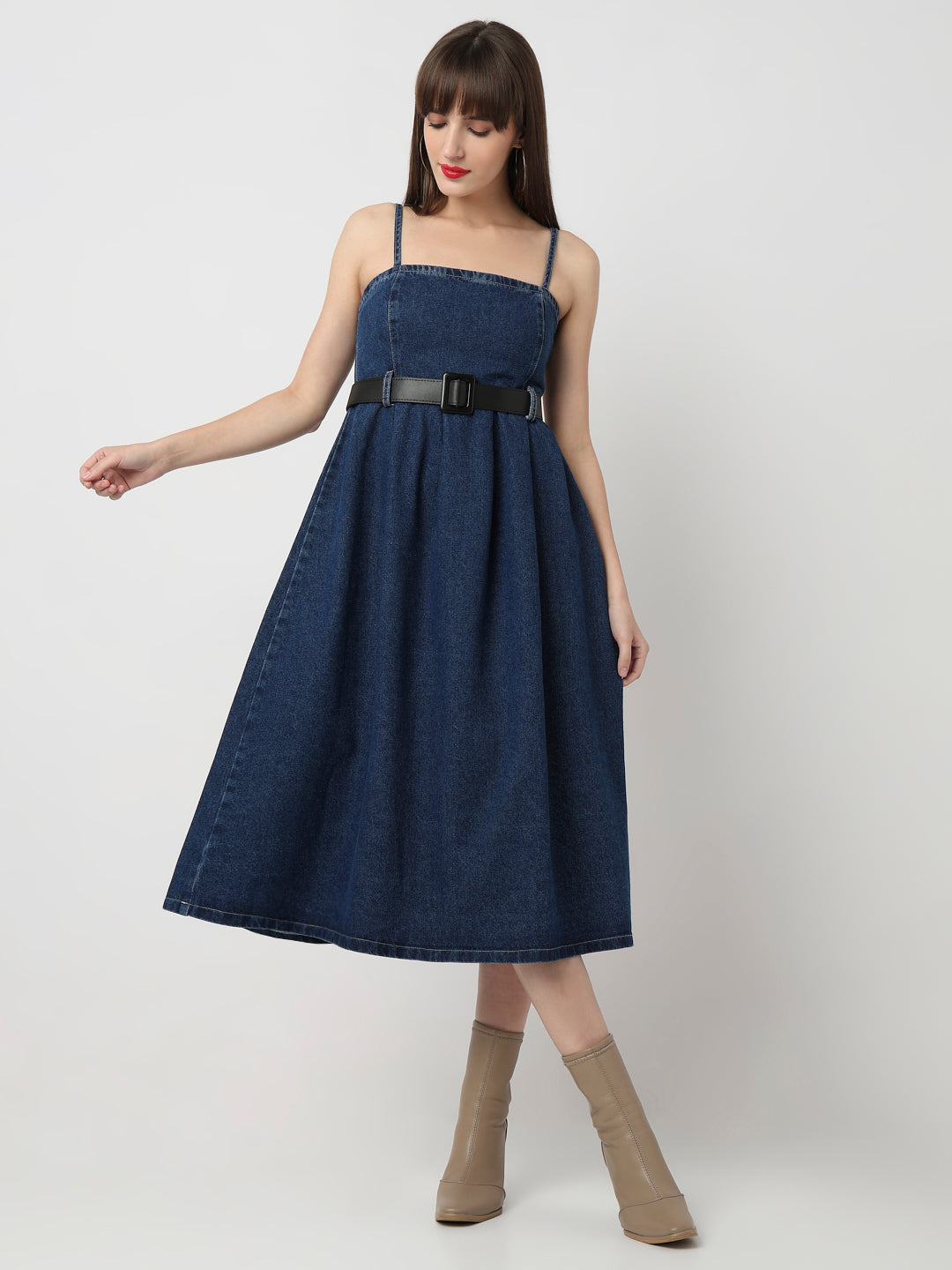 Indigo Denim Grace Belted Midi Dress