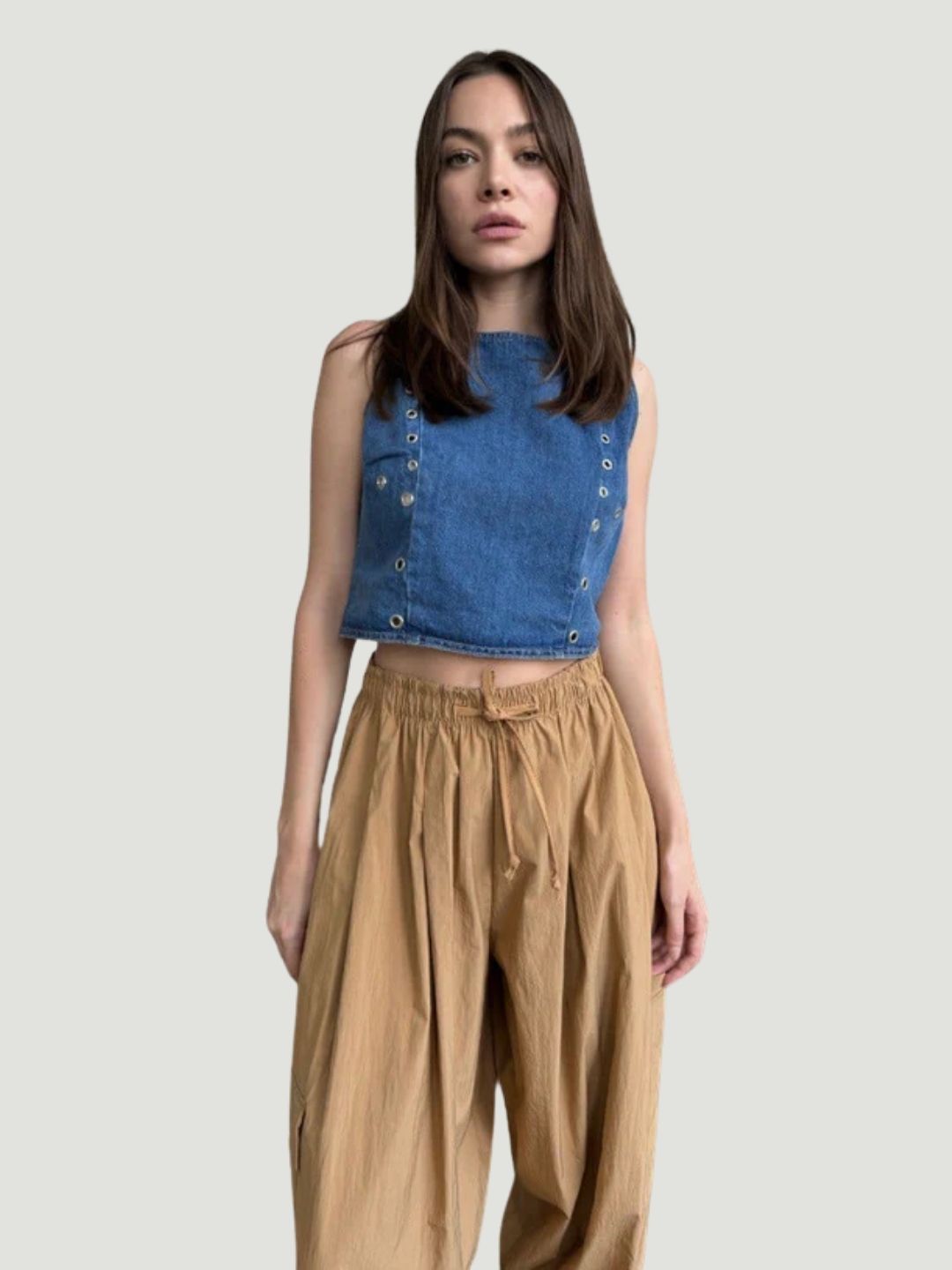 Laced-Up Edge: Denim Crop Top