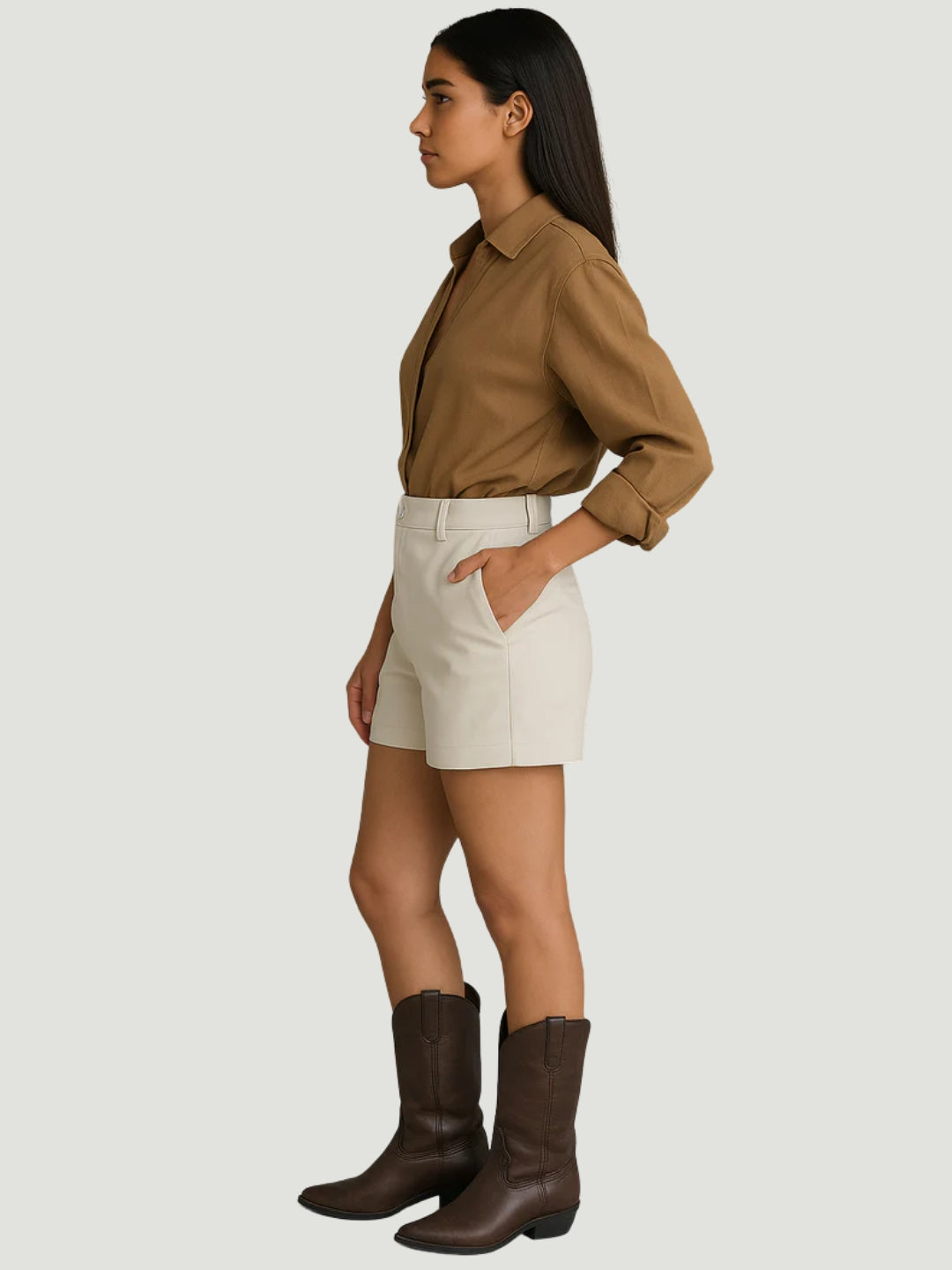 Beige polyester shorts