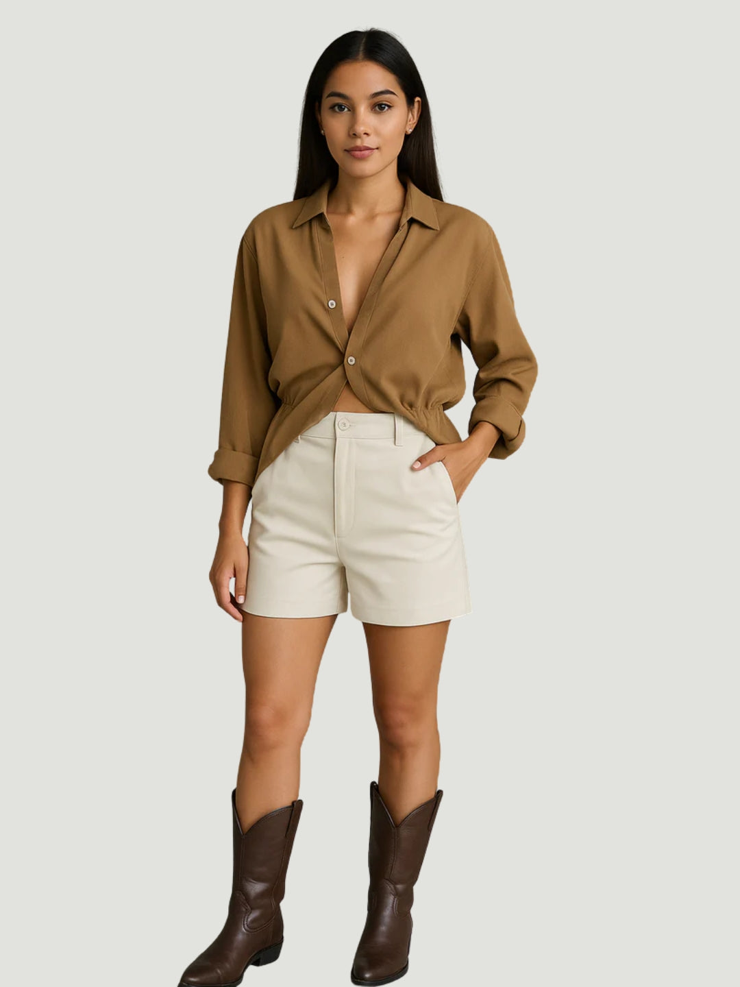 Beige polyester shorts