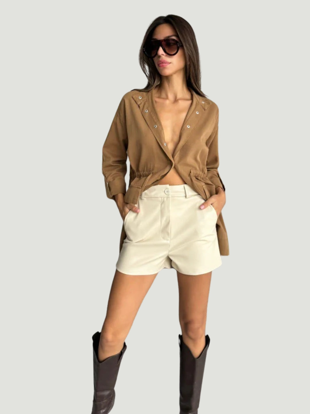 Beige polyester shorts
