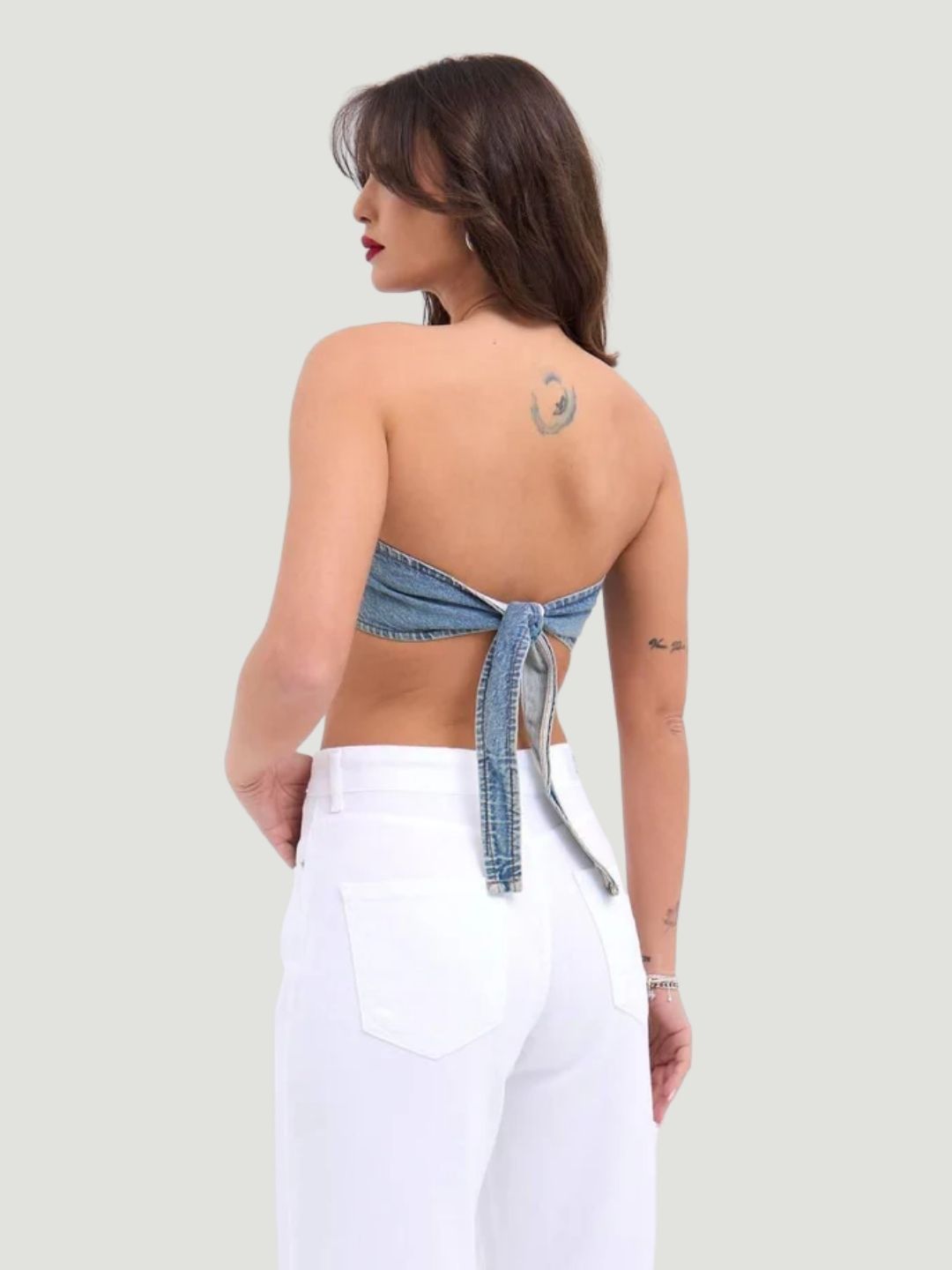 Cotton Denim Bandeau Top
