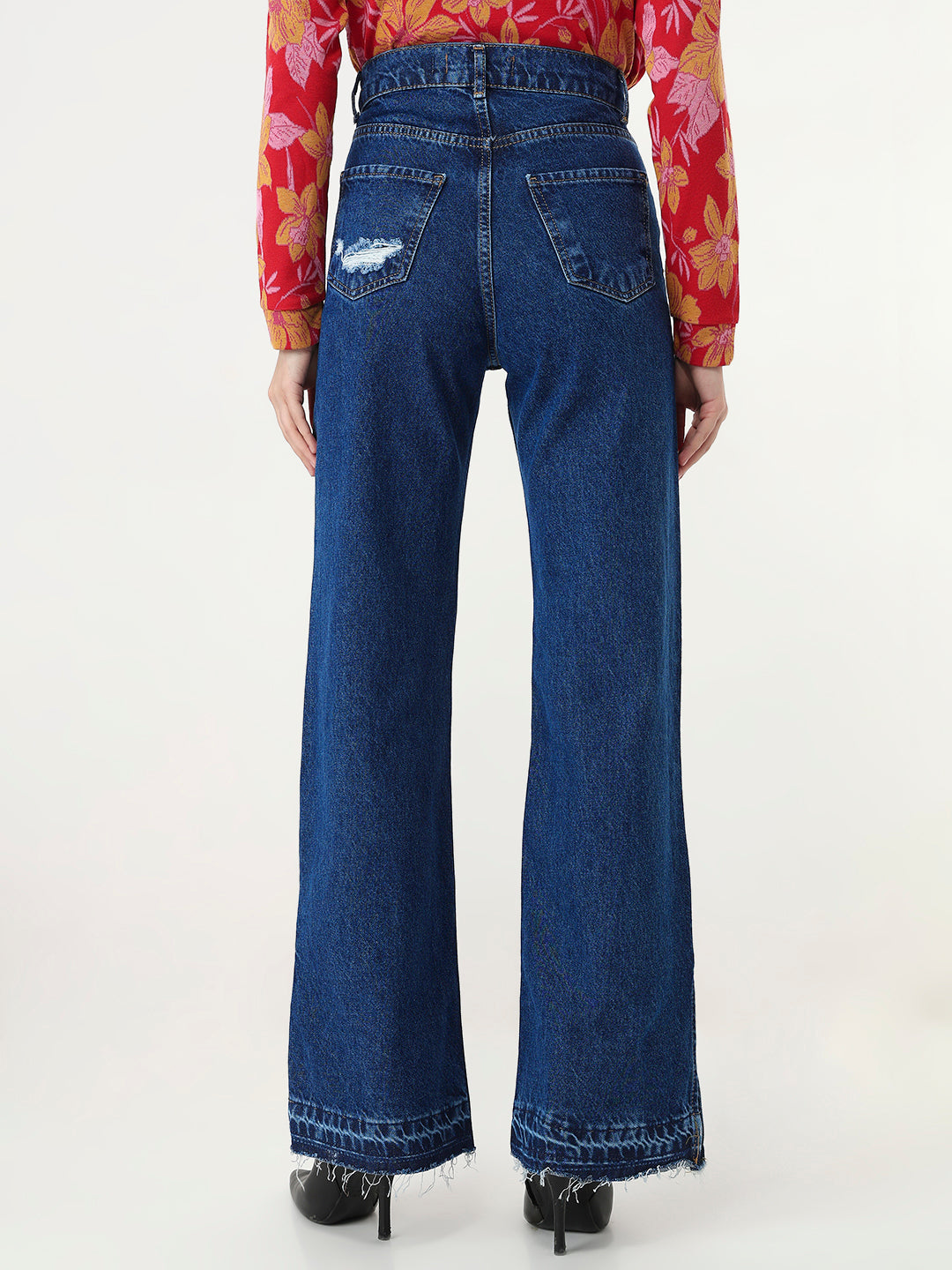 BLUE NOIR DISTRESSED SPLIT HEM JEANS