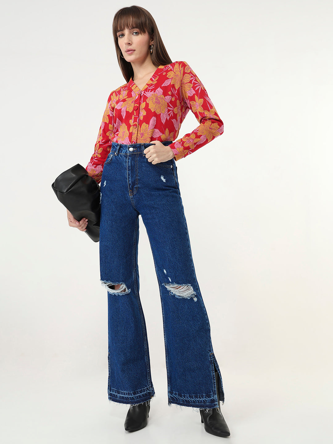 BLUE NOIR DISTRESSED SPLIT HEM JEANS