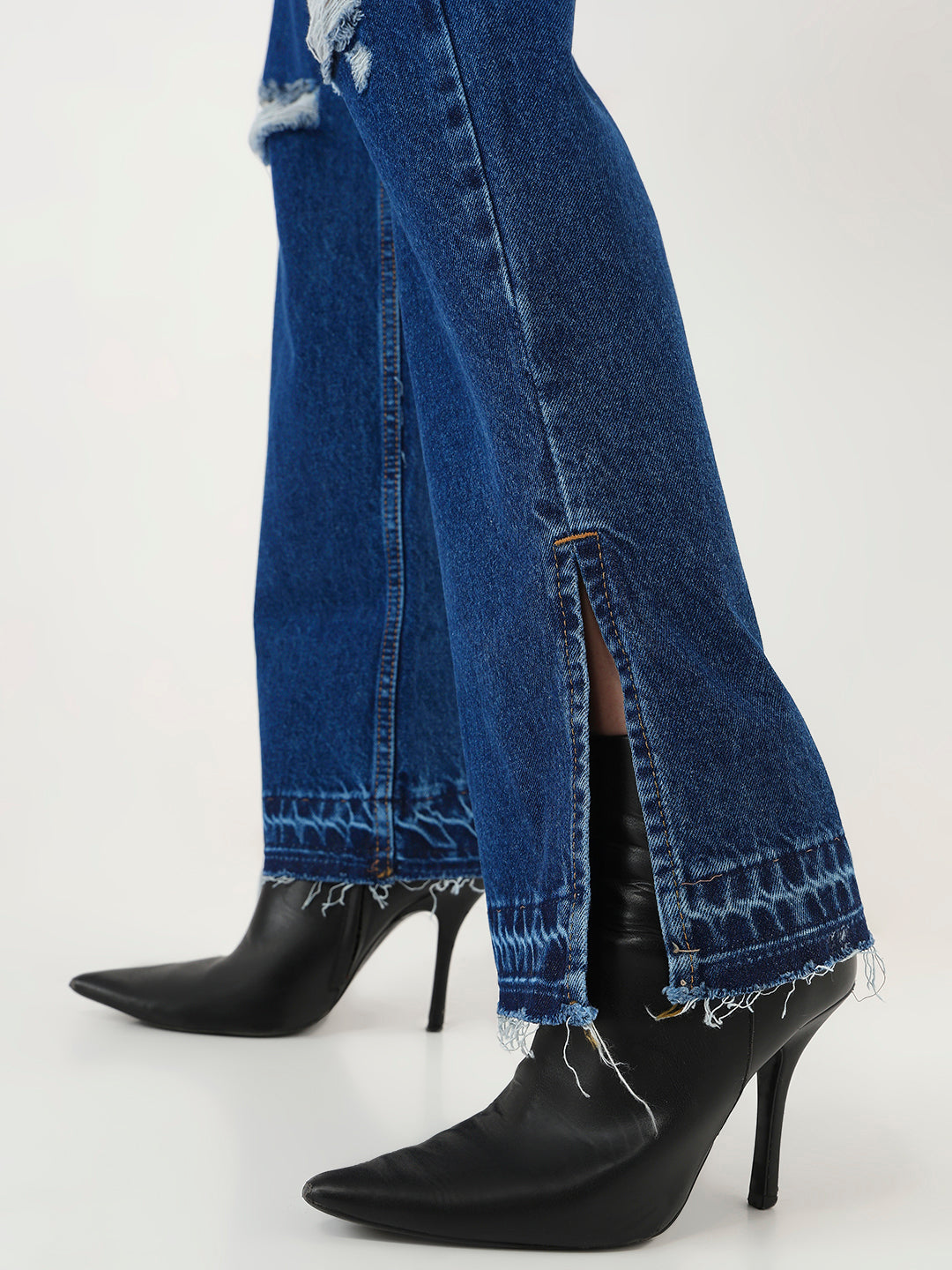 BLUE NOIR DISTRESSED SPLIT HEM JEANS