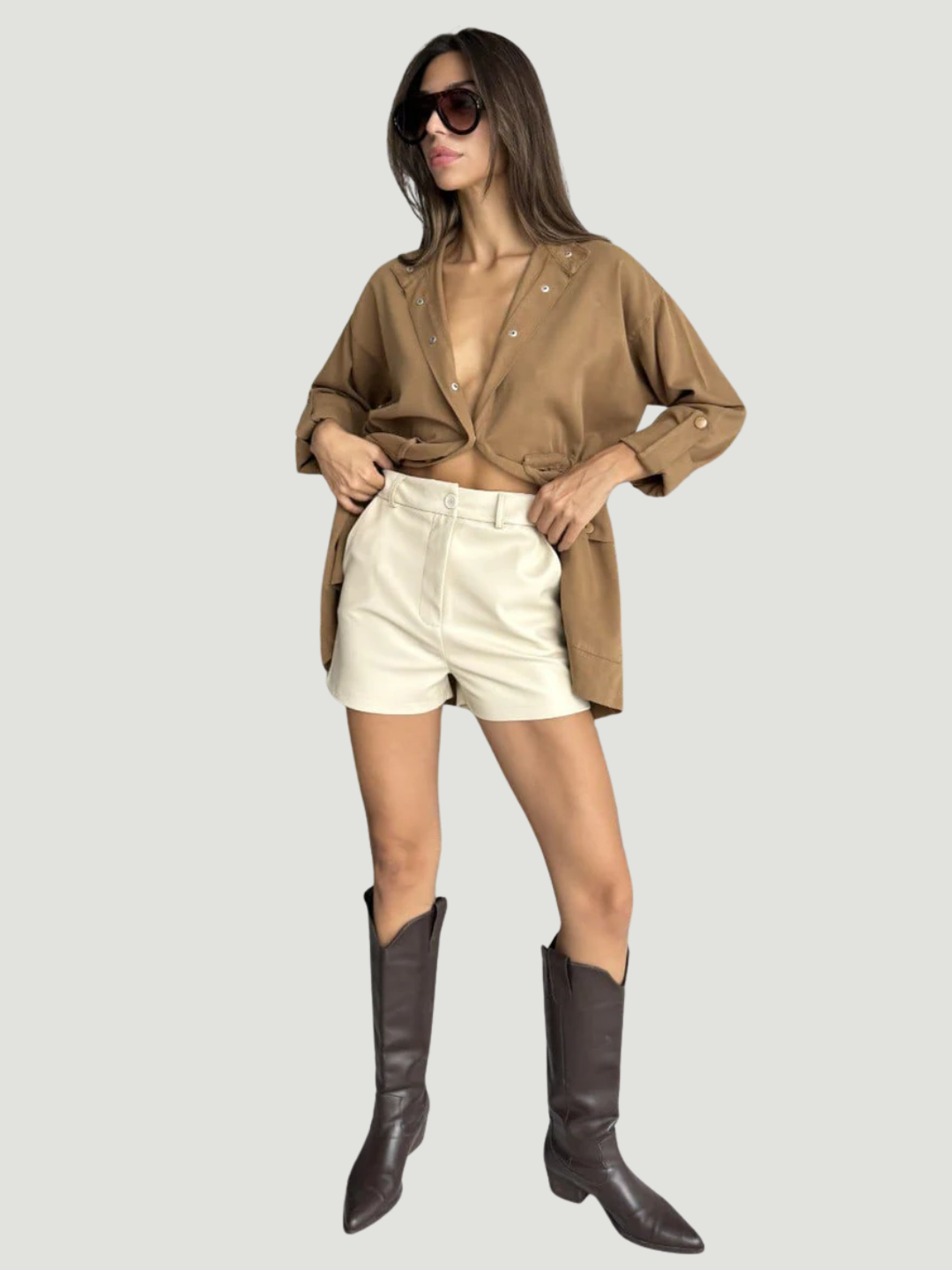 Beige polyester shorts