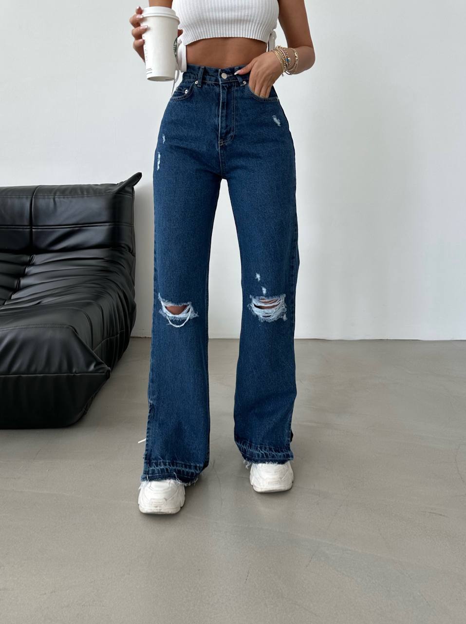 BLUE NOIR DISTRESSED SPLIT HEM JEANS