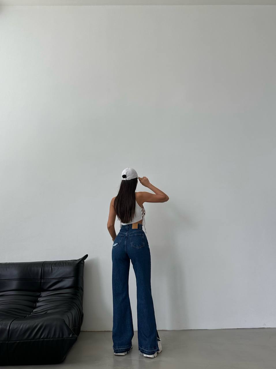 BLUE NOIR DISTRESSED SPLIT HEM JEANS