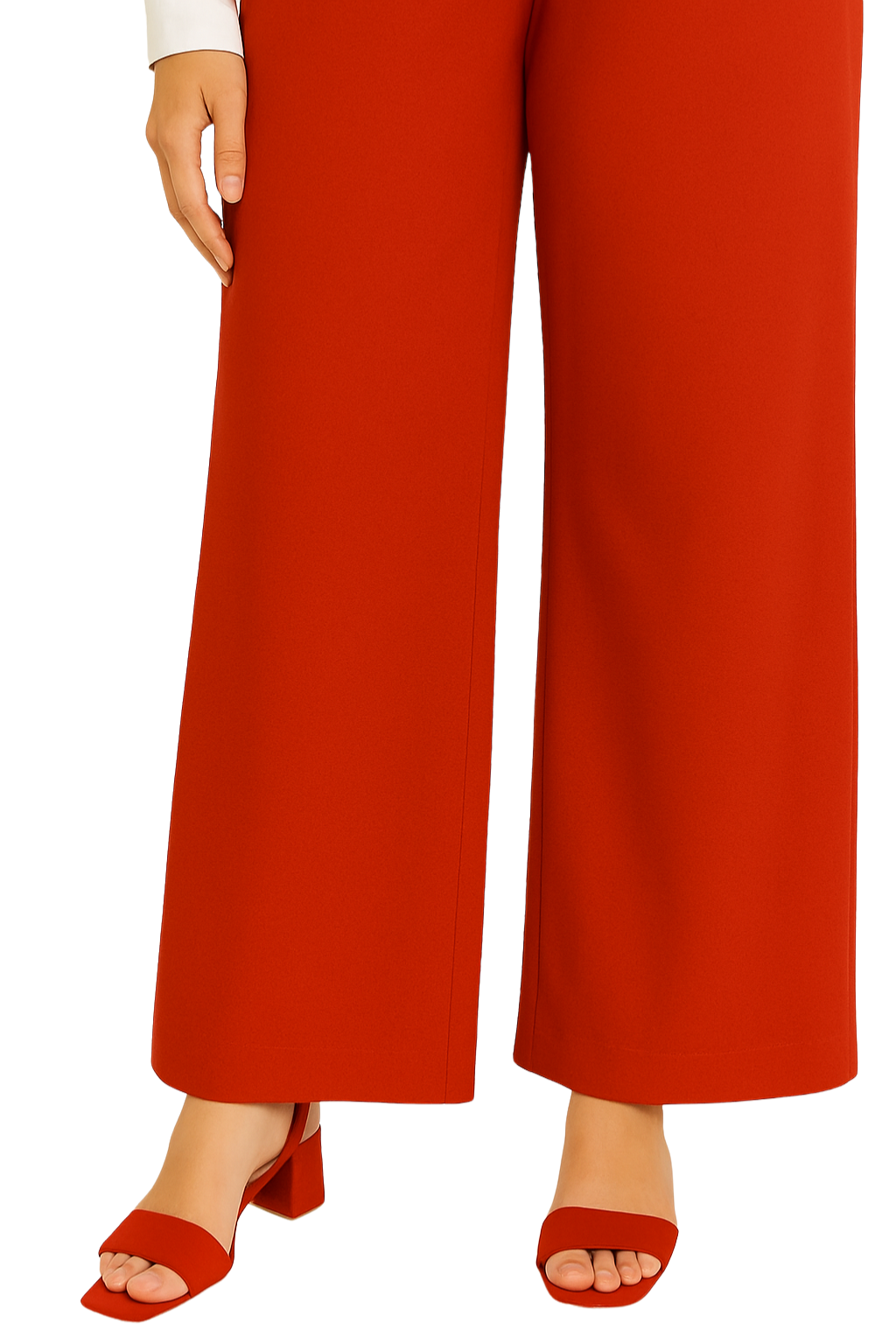 Red Wide-Leg High-Waisted Cotton Pants