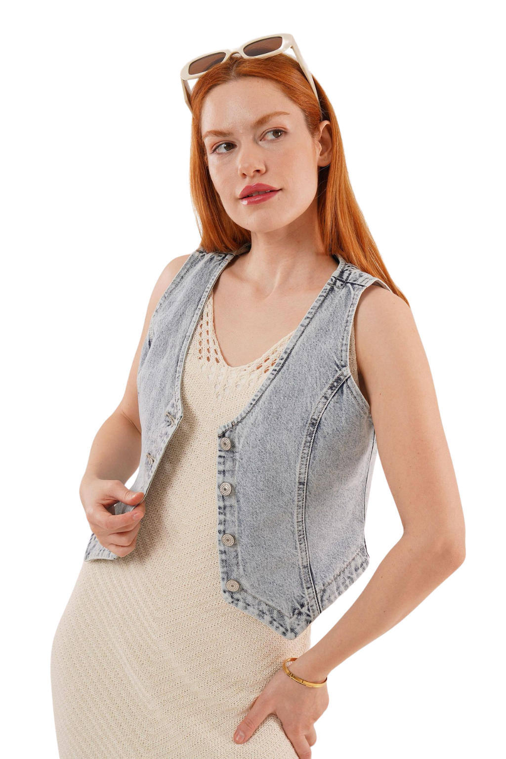 Light Wash Cotton Denim Vest