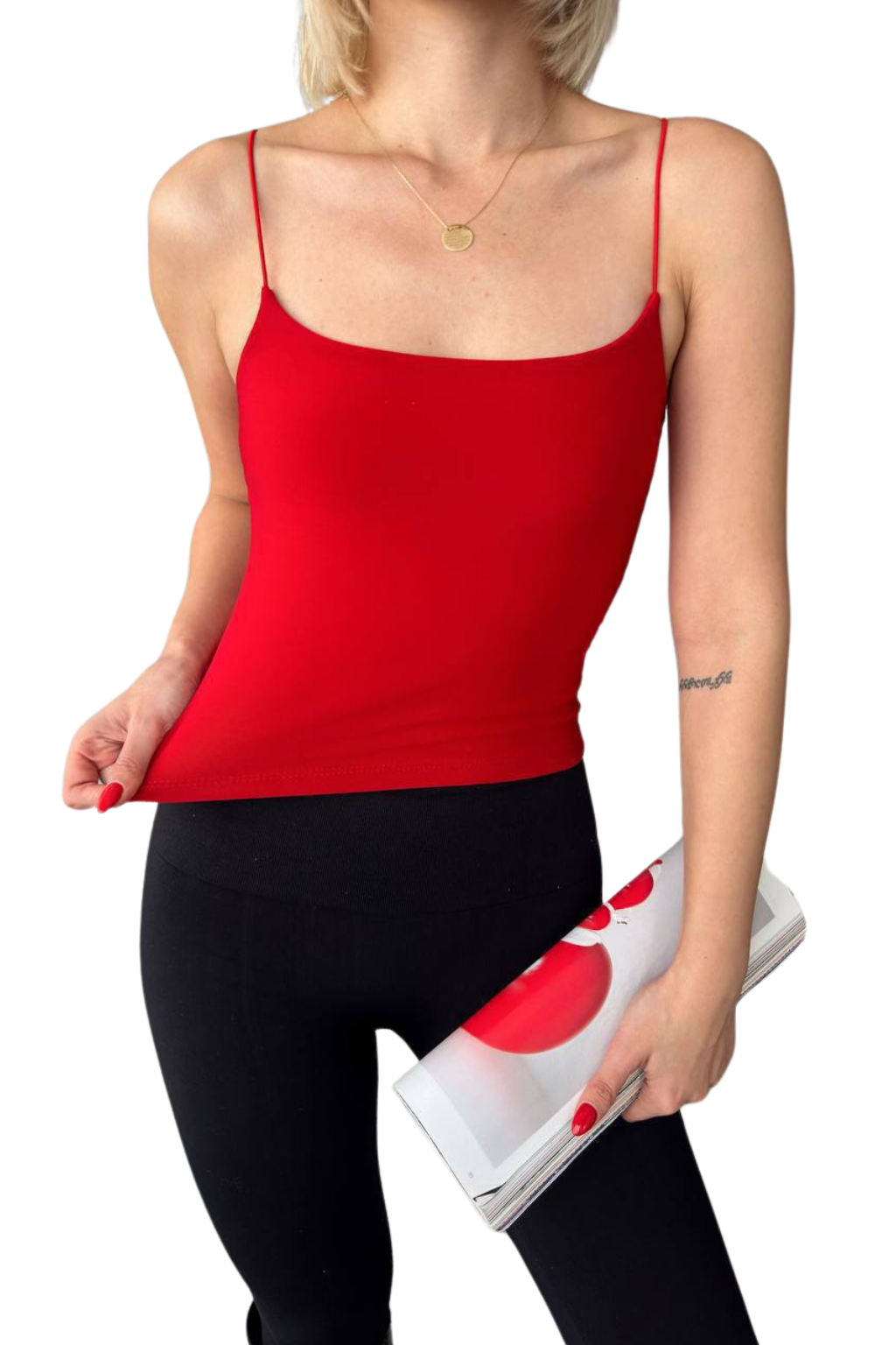 Red Spaghetti Strap Polyester with 2-Way Stretch