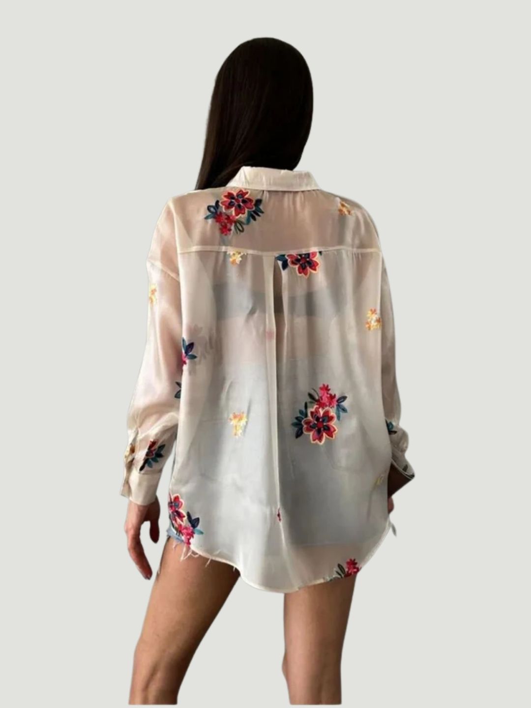 Sheer Oversized Transparent Polyester Shirt with Hand Embroidery