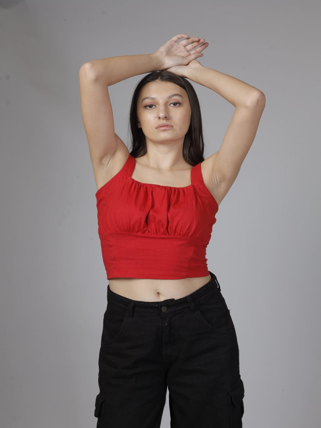 Black Multipocketed wide leg cargo