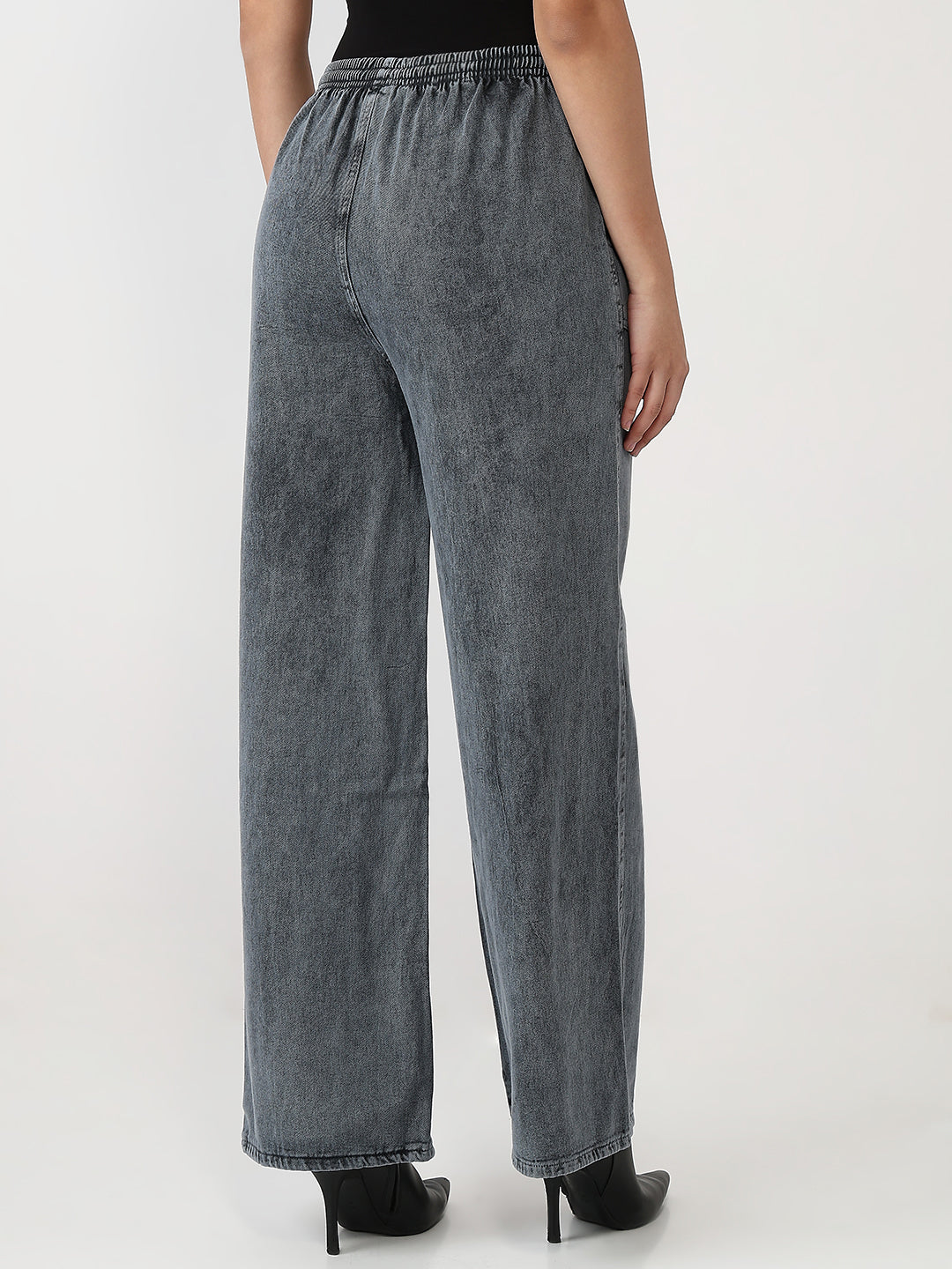 Washed Grey Cotton Jogger-Style Jeans