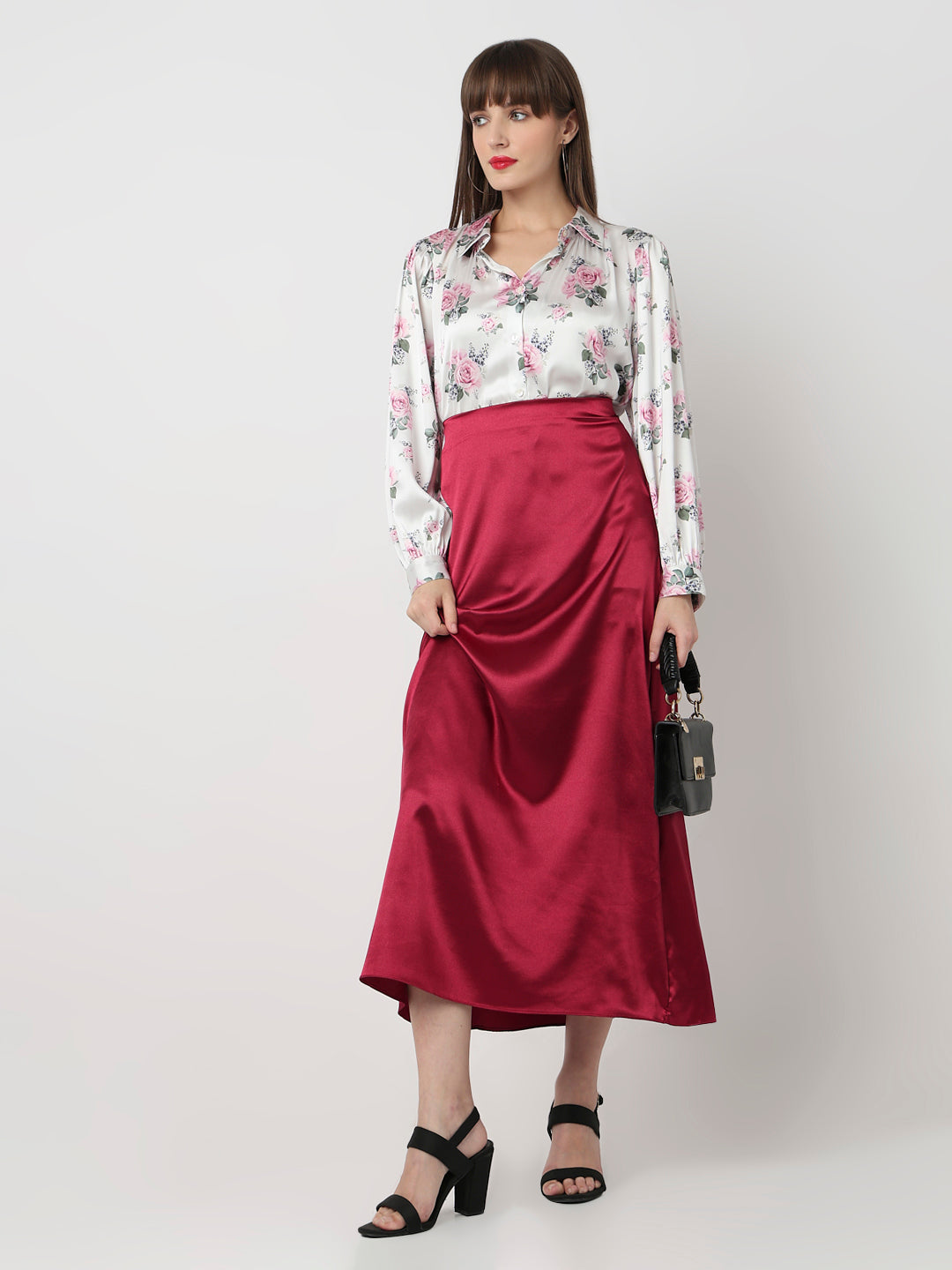 Berry Luxe Satin Skirt
