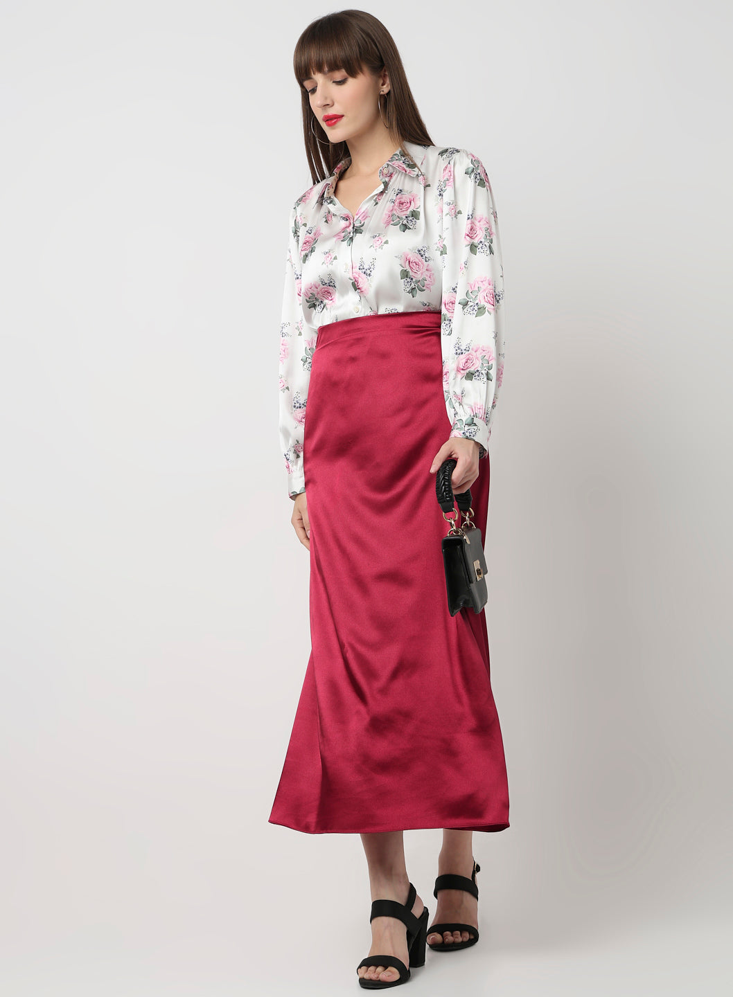 Berry Luxe Satin Skirt