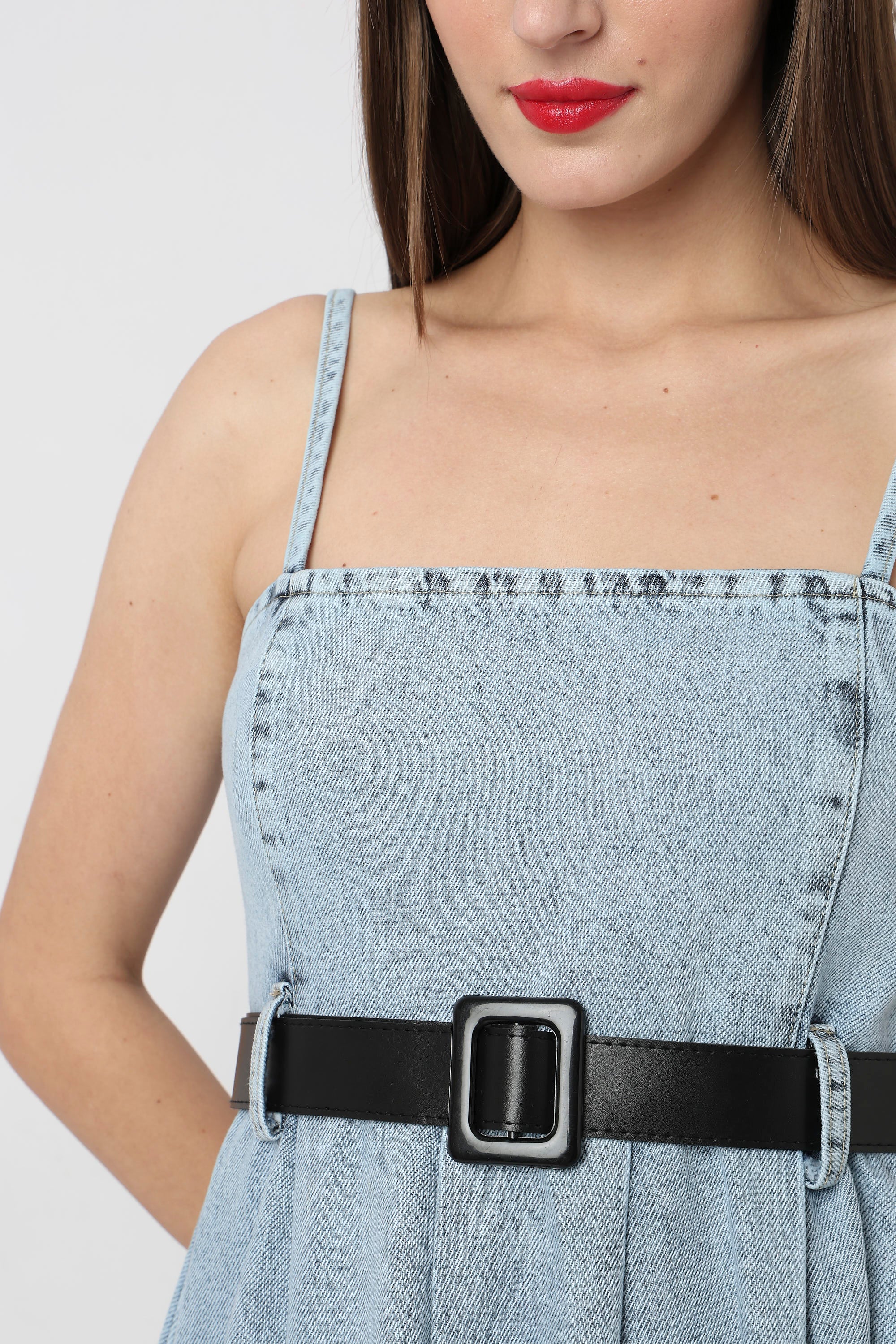 Frosted Denim Grace Belted Midi Dress