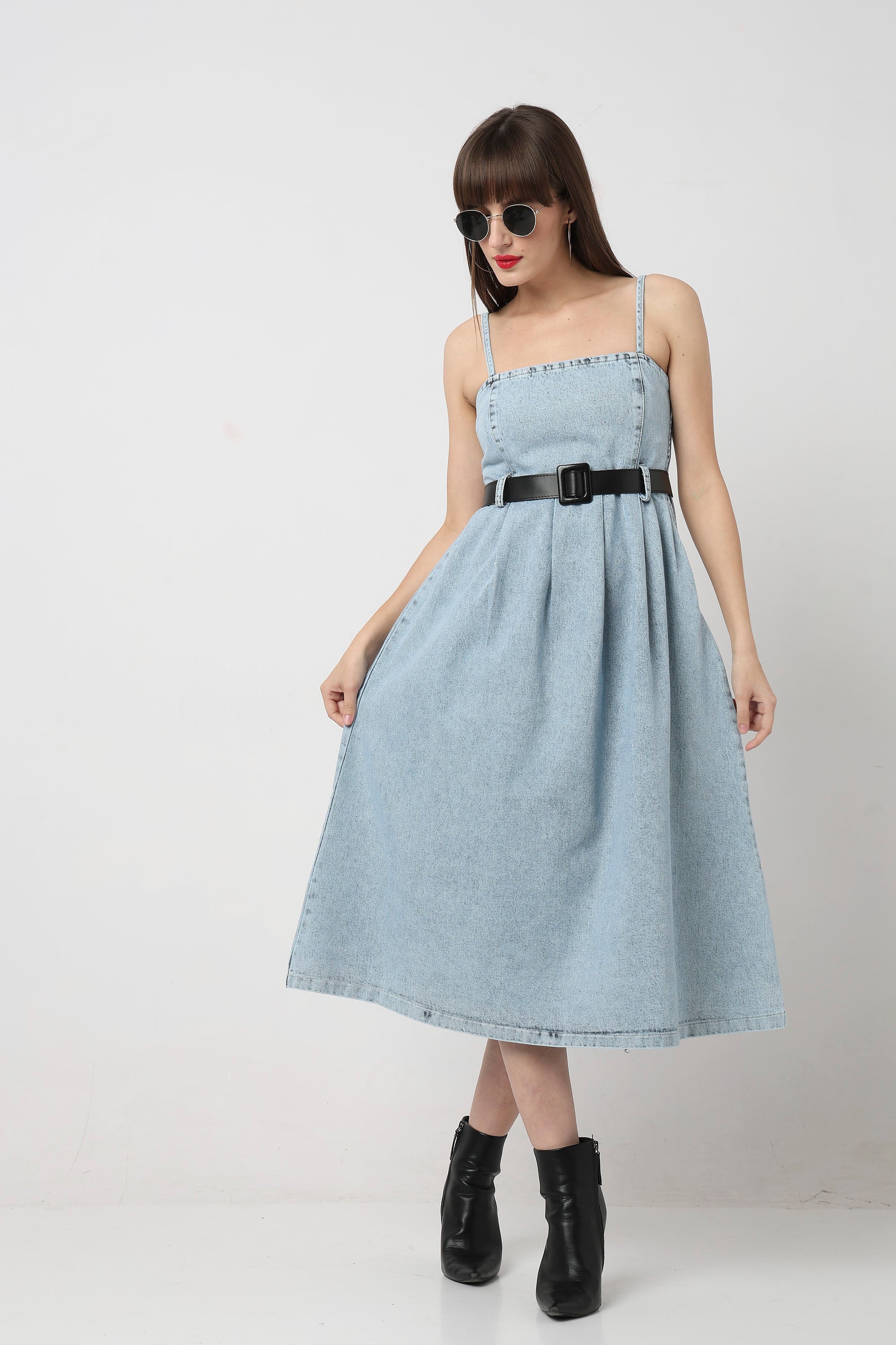 Frosted Denim Grace Belted Midi Dress